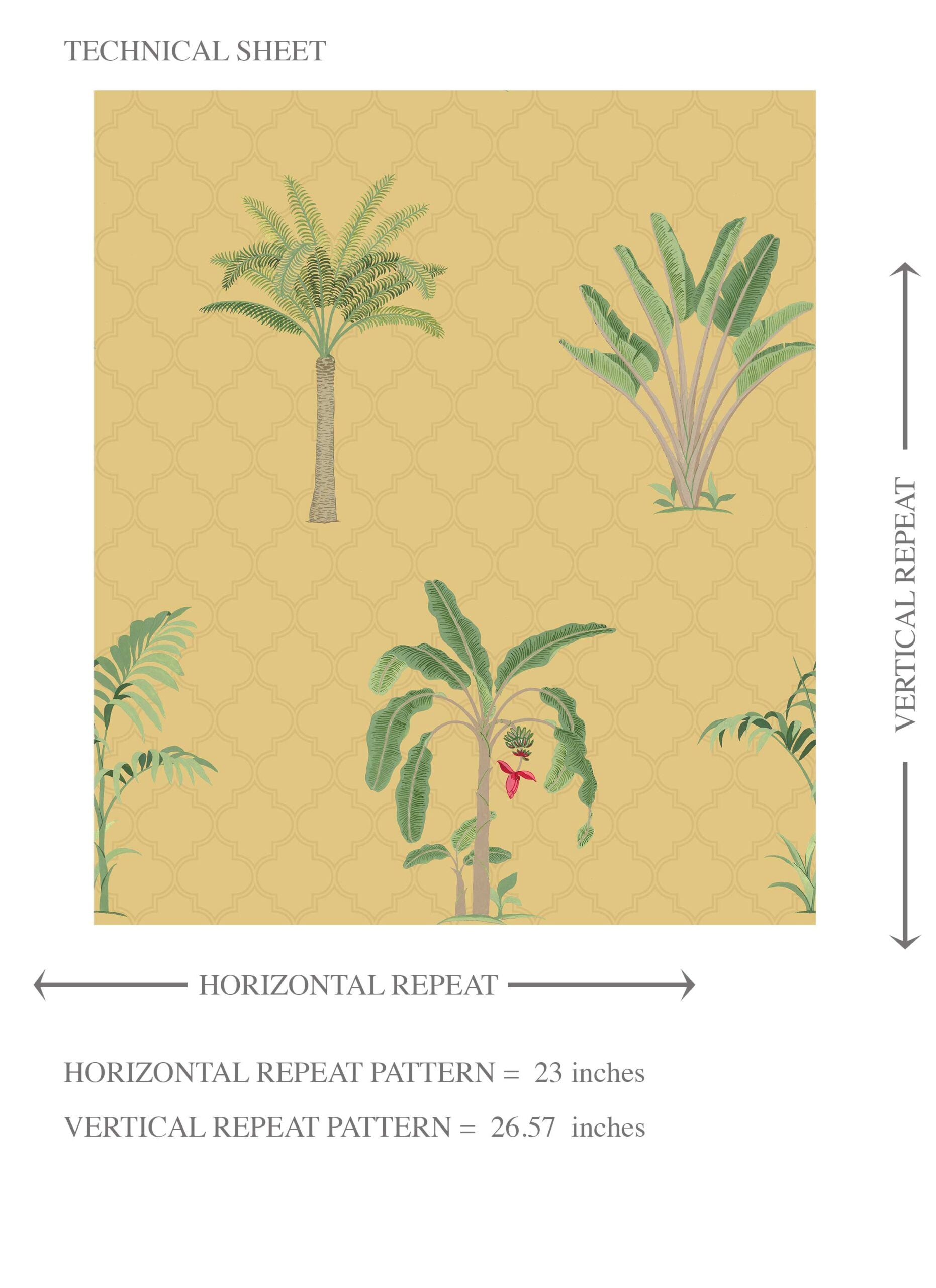 Botanical/ Floral Block Print Kids Room Wallpaper (Yellow/ Green/ Red)