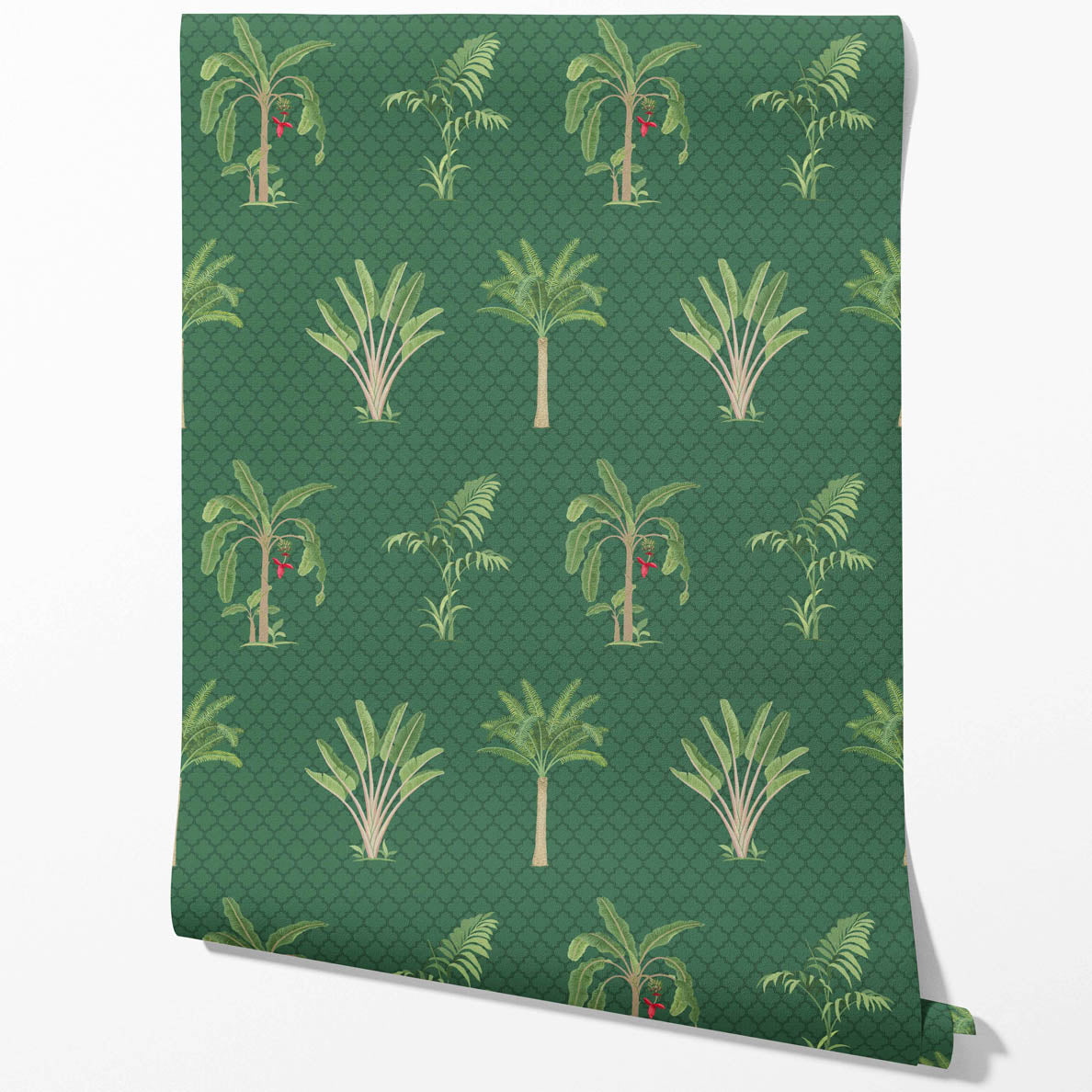 Botanical/ Floral Block Print Kitchen Wallpaper (Emerald Green)