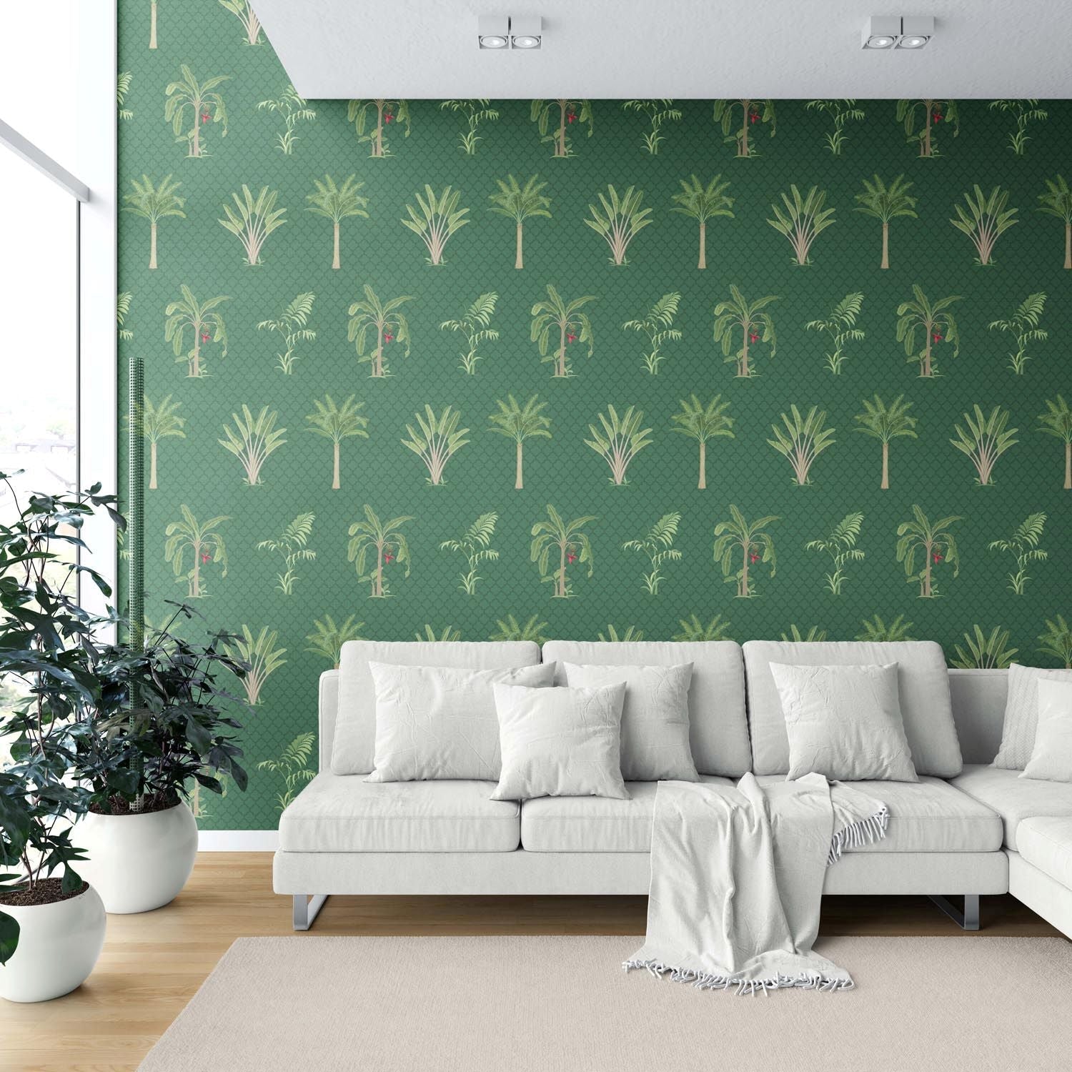 Botanical/ Floral Block Print Shower Toilet Wallpaper (Emerald Green)