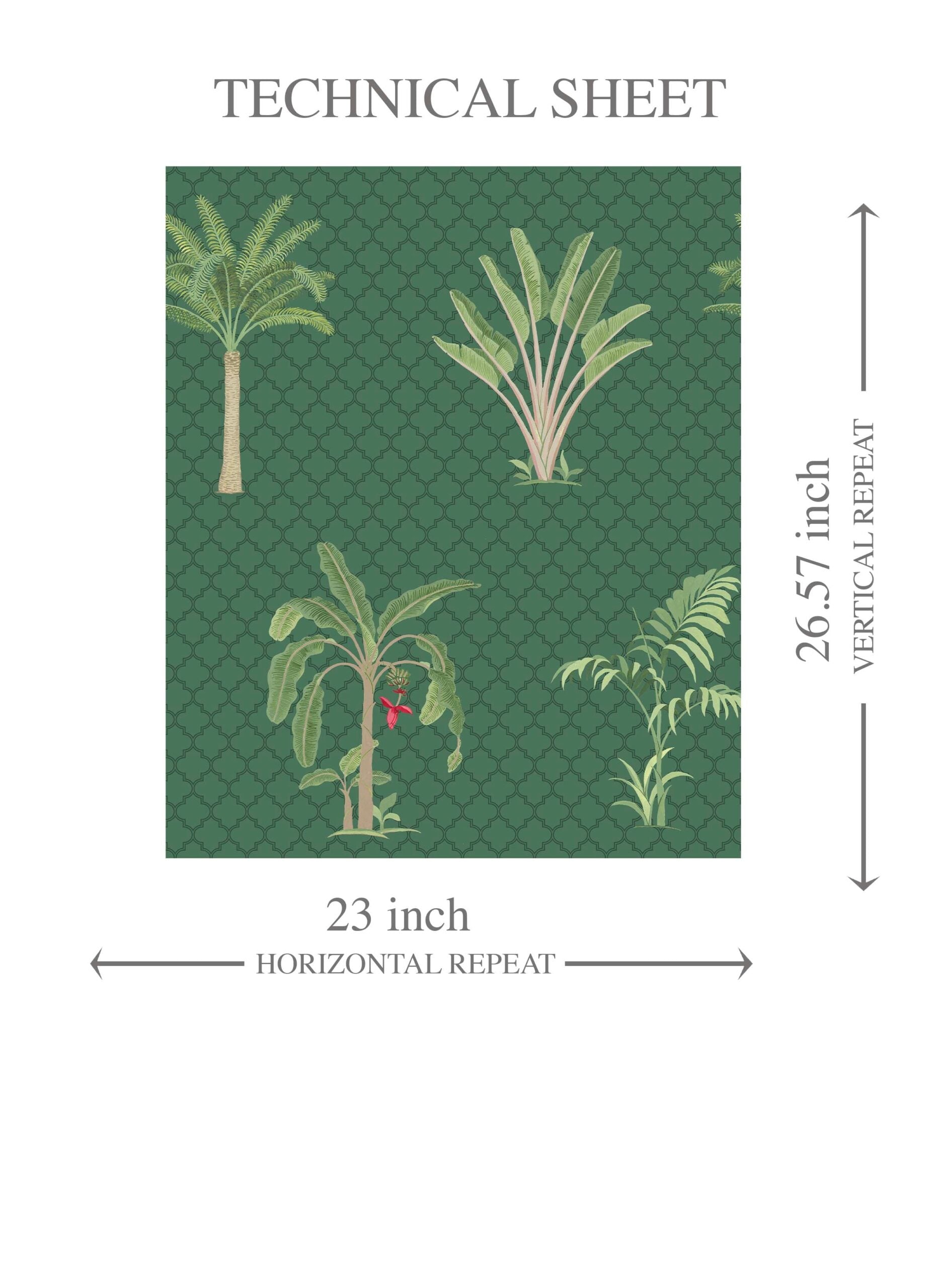Botanical/ Floral Block Print Kids Room Wallpaper (Emerald Green)