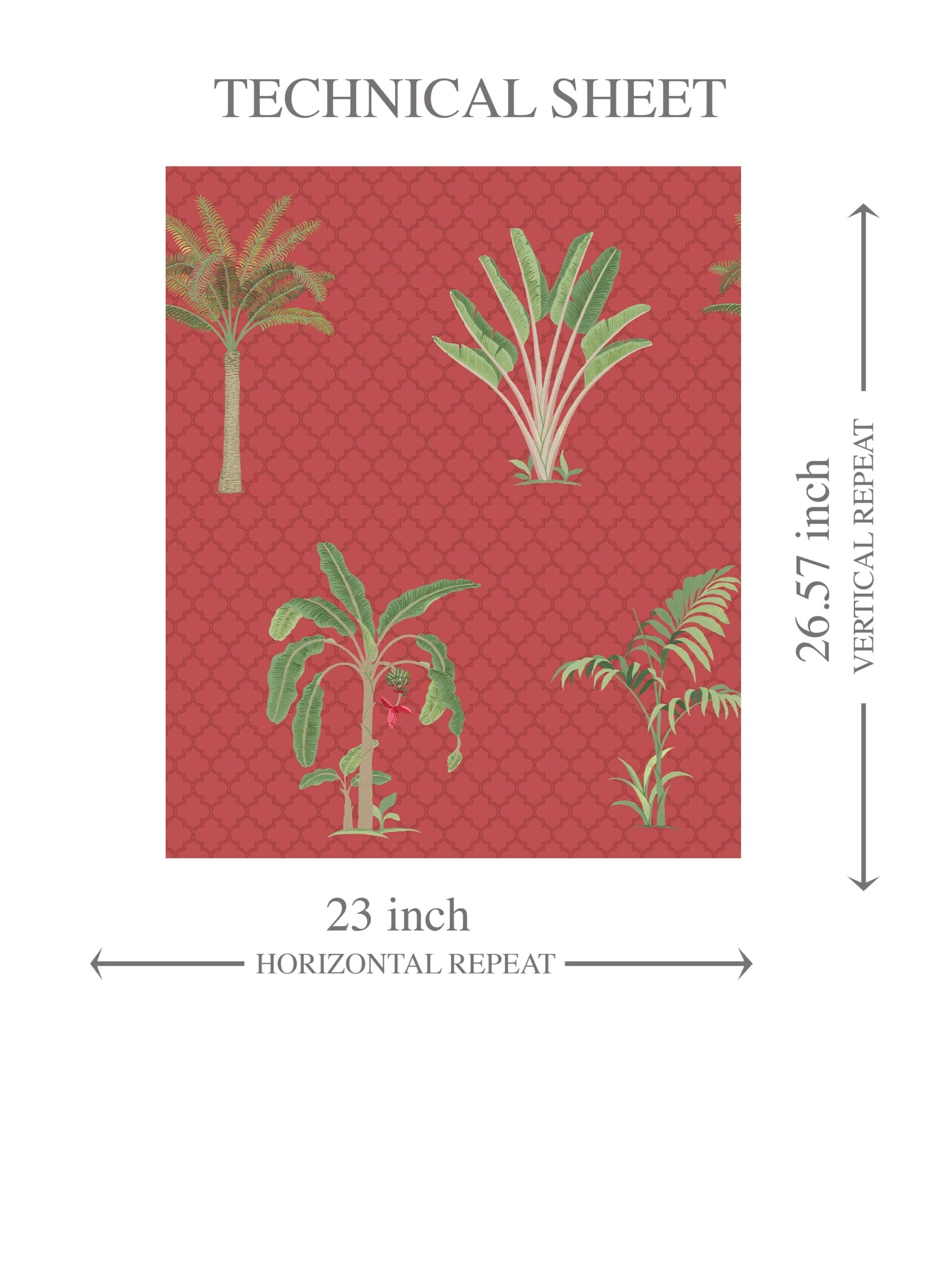 Botanical/ Floral Block Print Kids Room Wallpaper Sample (Red-Orange/ Green)