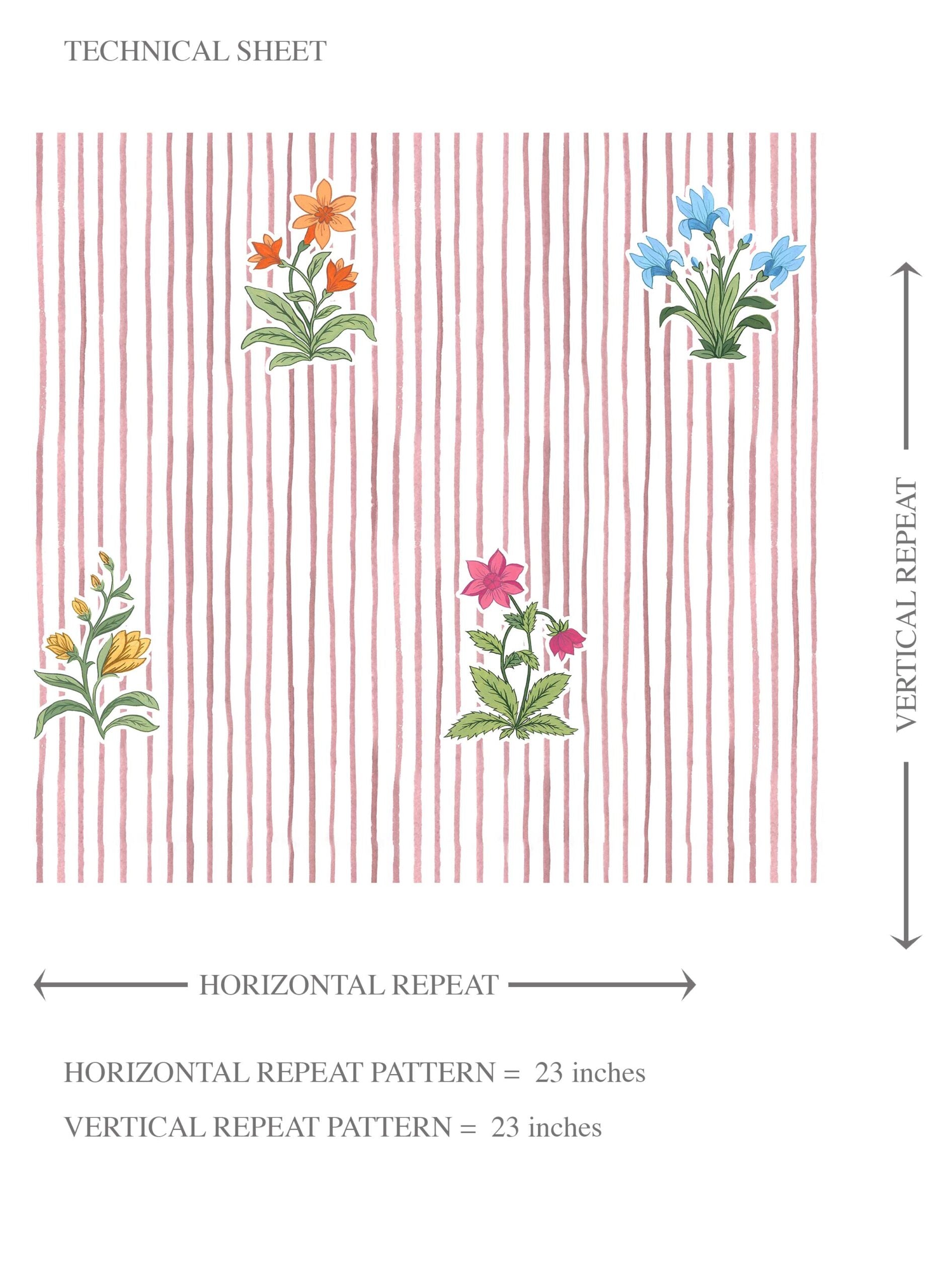 Floral Striped Block Print Kids Room Wallpaper Sample (Pink/ Blue/ Green)