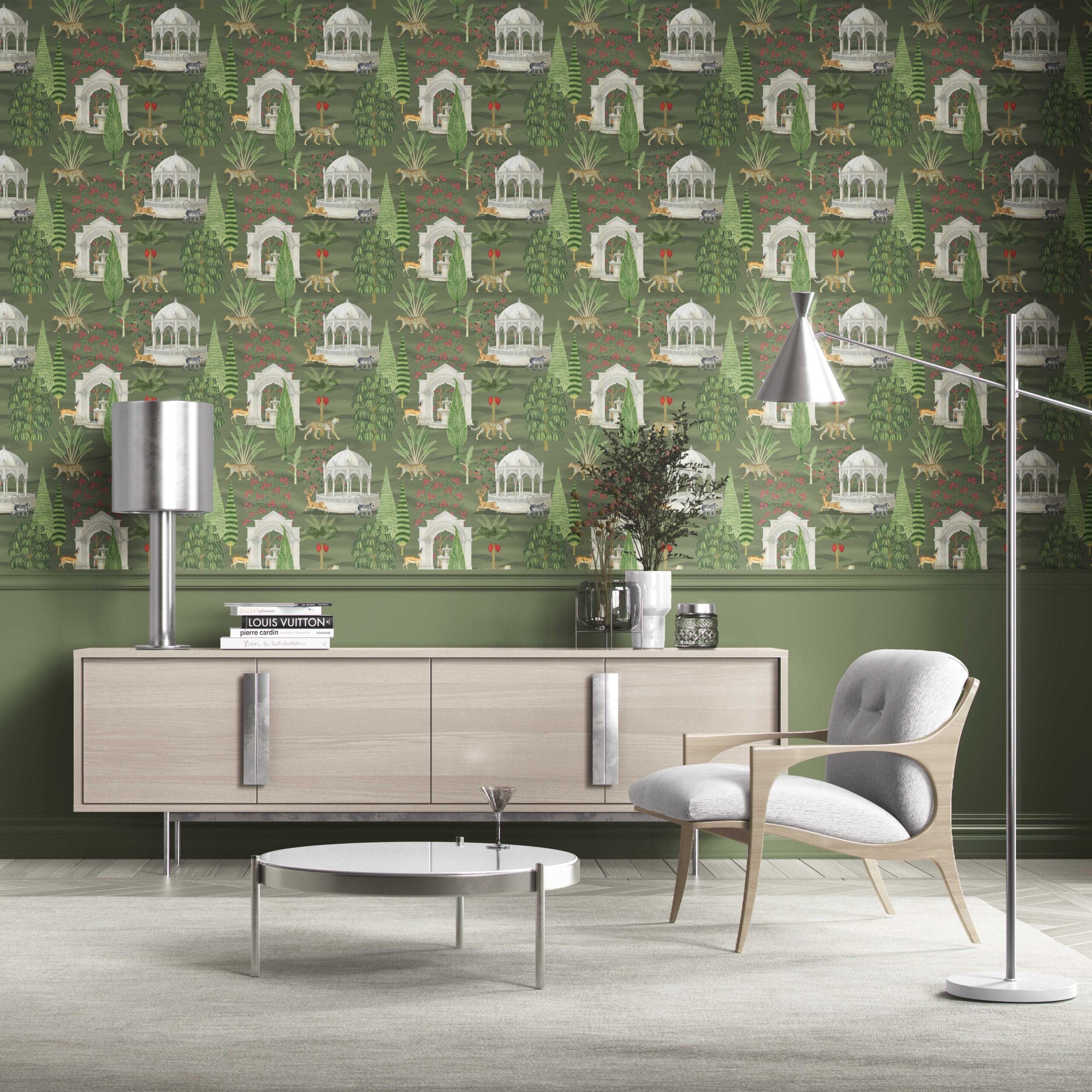 Vintage Heritage/ Ethnic Chinoiserie Traditional Wallpaper (Green/ White/ Pink/ Beige/ Tan)