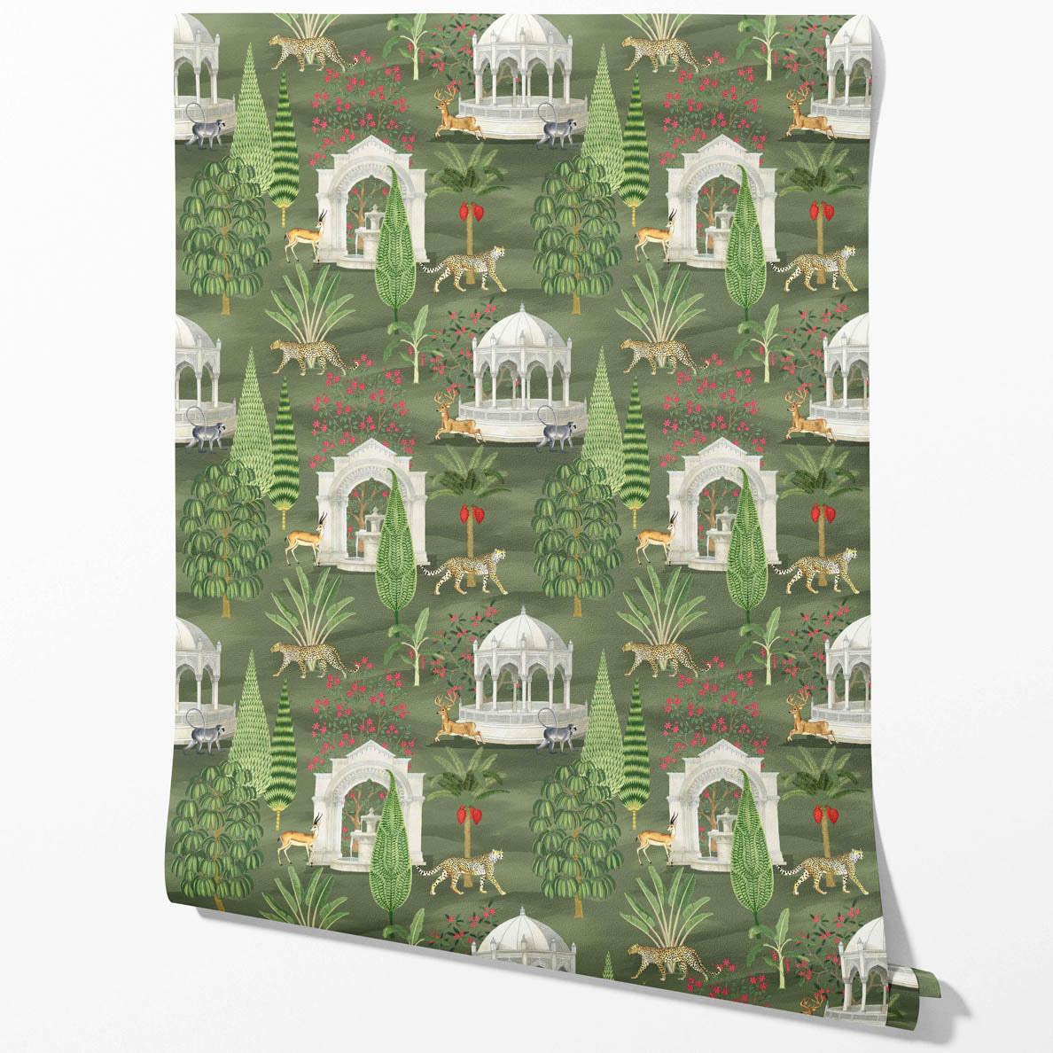 Vintage Heritage/ Ethnic Chinoiserie Kitchen Wallpaper Sample (Green/ White/ Pink/ Beige/ Tan)