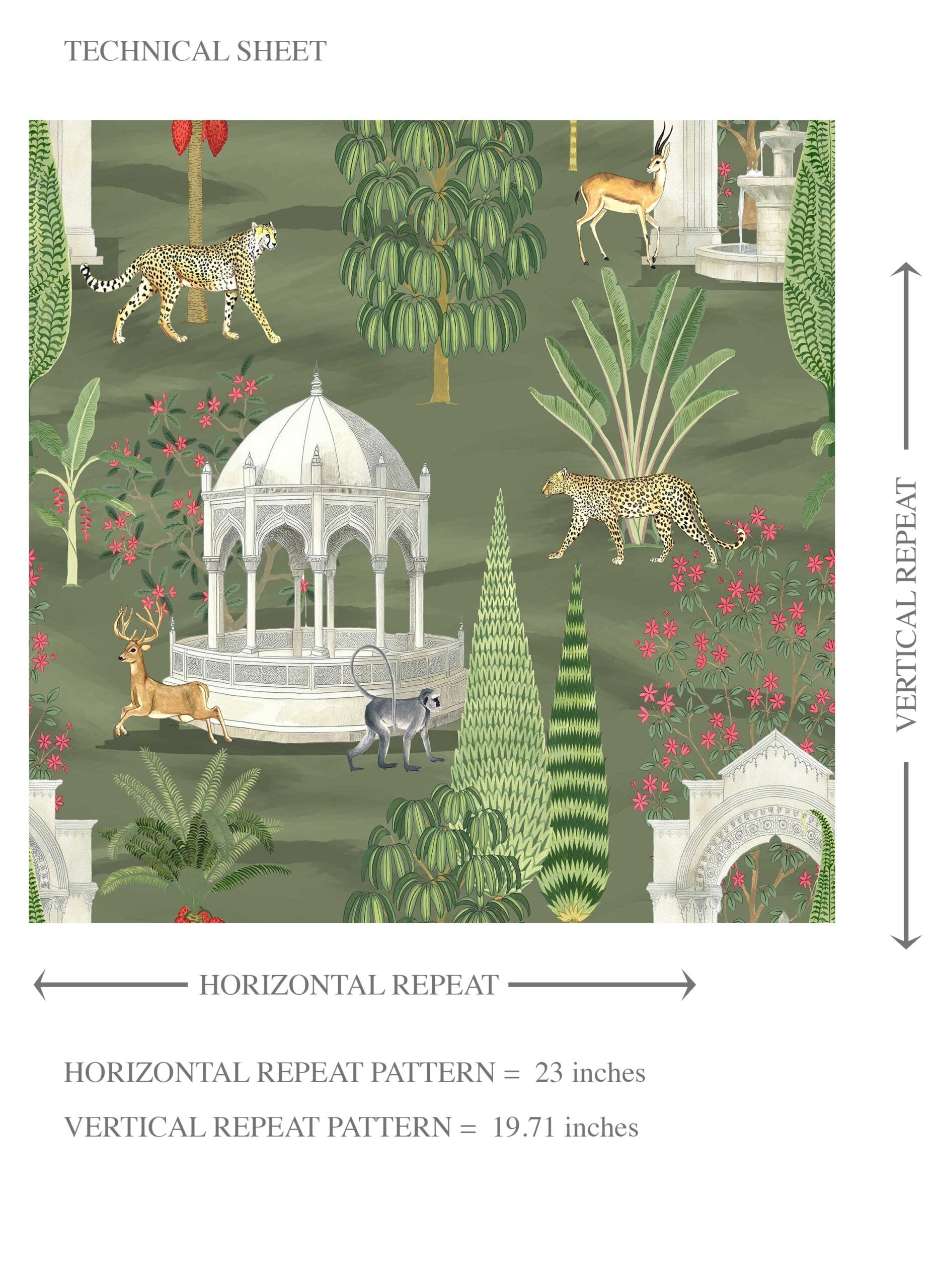 Vintage Heritage/ Ethnic Chinoiserie Kids Room Wallpaper Sample (Green/ White/ Pink/ Beige/ Tan)