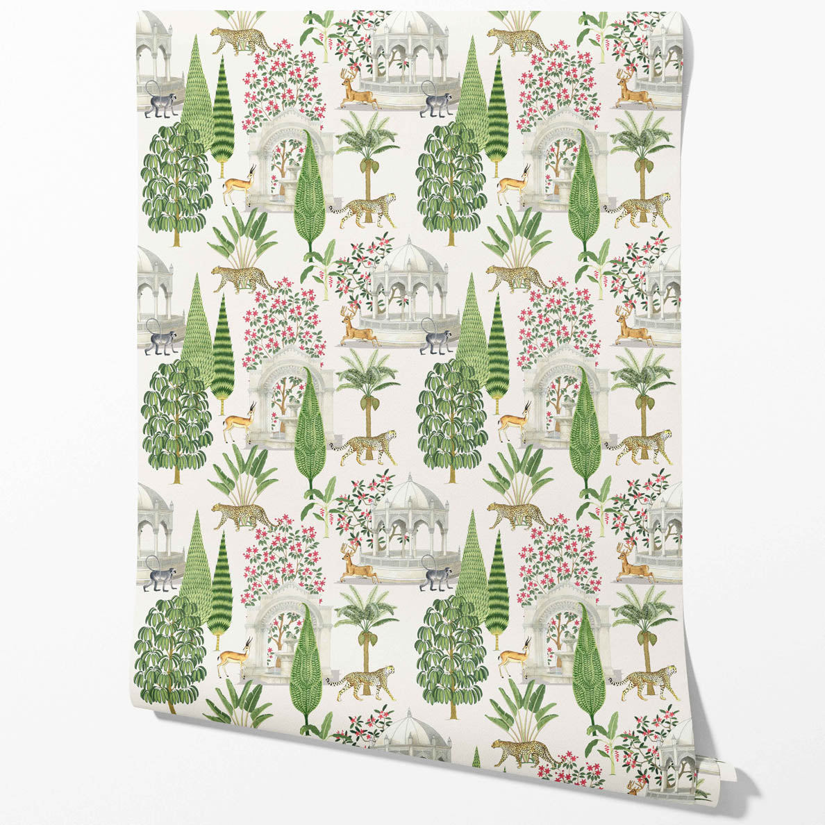 Vintage Heritage/ Ethnic Chinoiserie Kitchen Wallpaper (White/ Green/ Pink/ Tan)