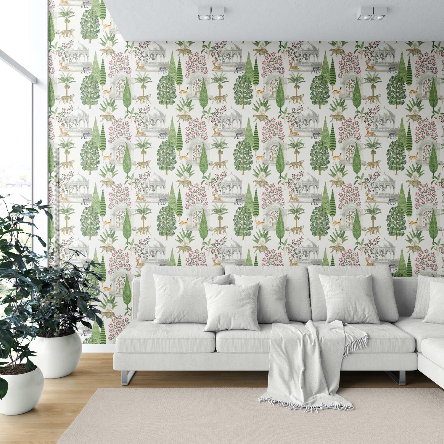 Vintage Heritage/ Ethnic Chinoiserie Shower Toilet Wallpaper (White/ Green/ Pink/ Tan)