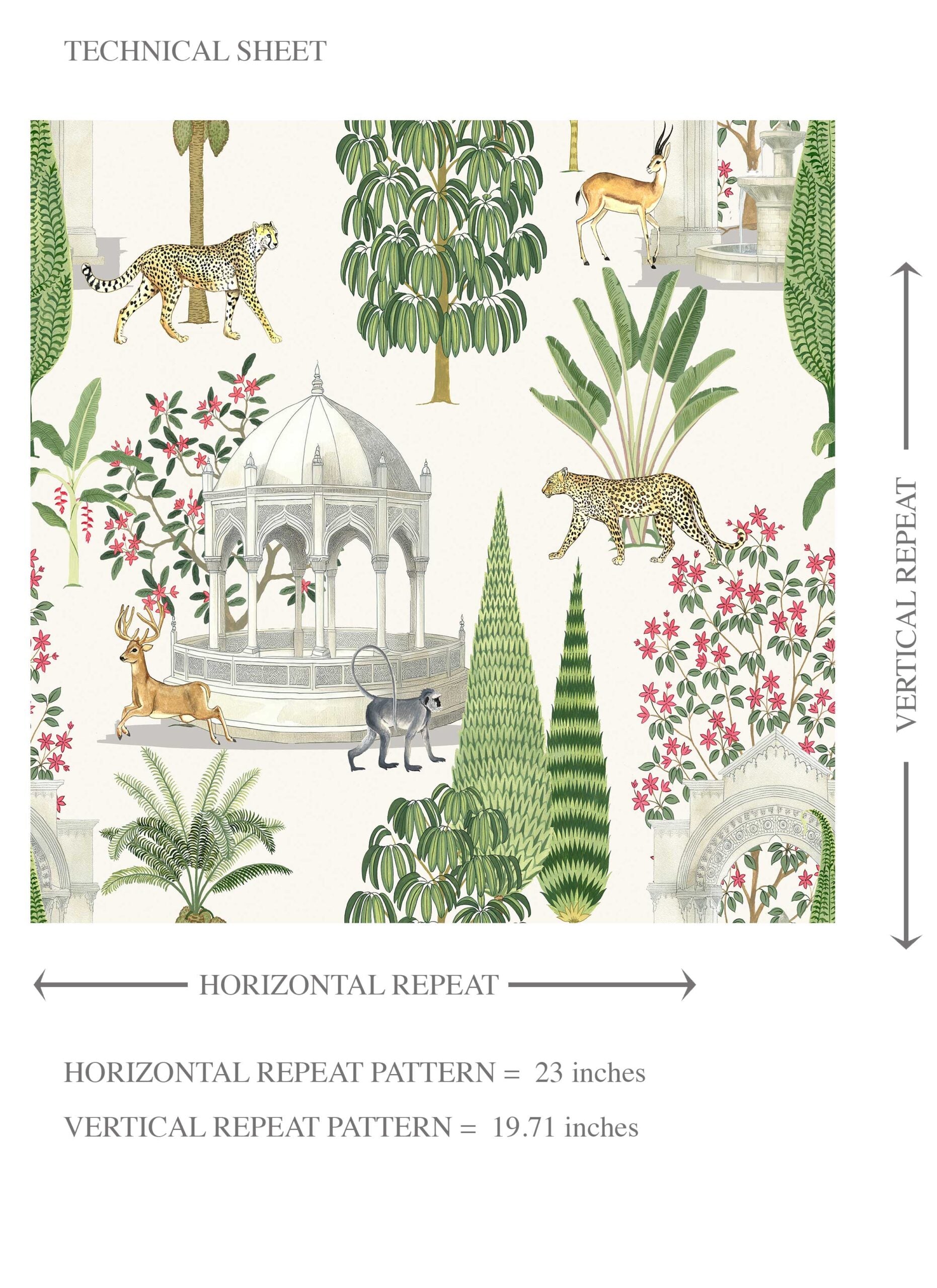 Vintage Heritage/ Ethnic Chinoiserie Kids Room Wallpaper Sample (White/ Green/ Pink/ Tan)