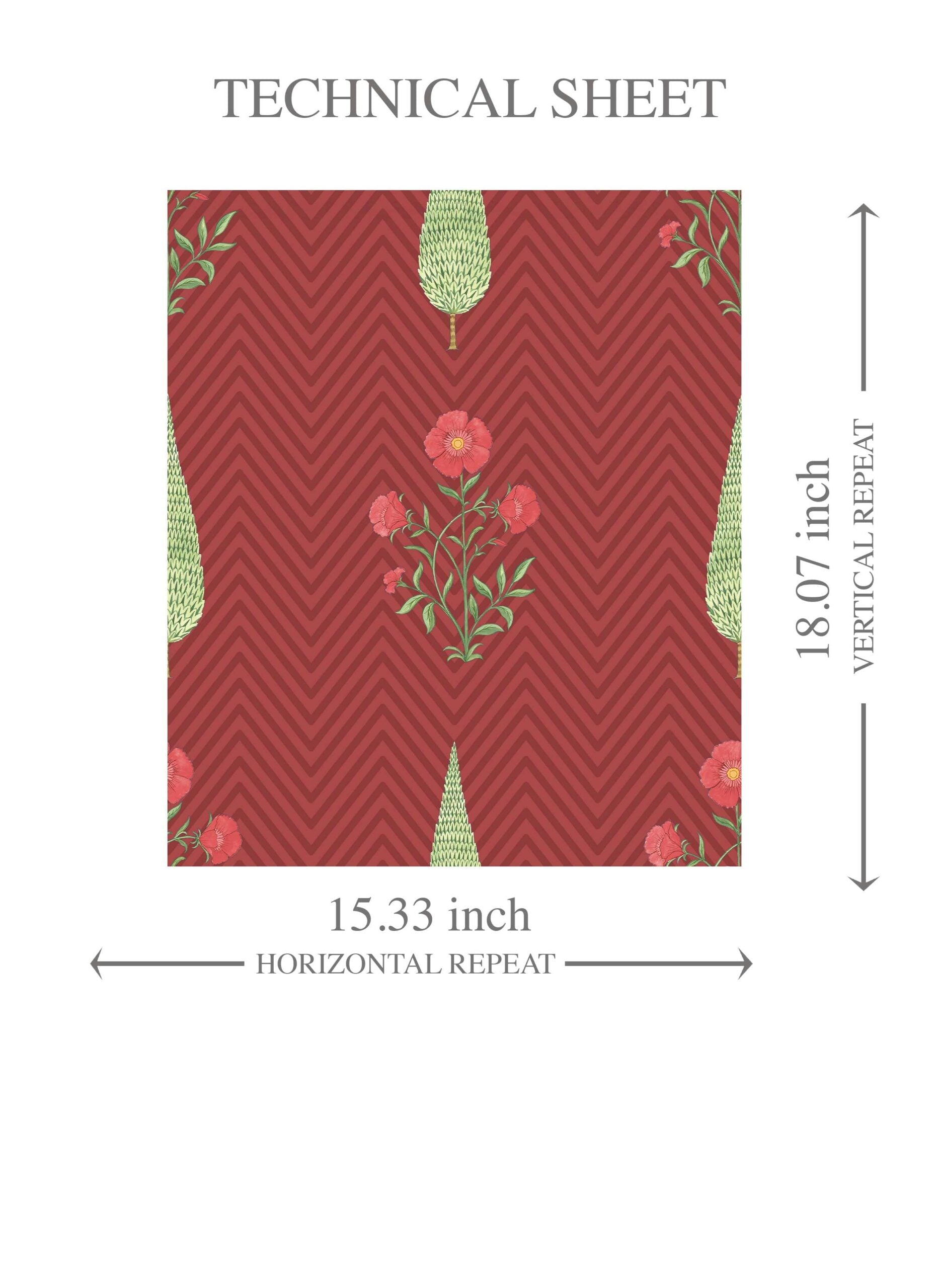 Botanical/ Floral Block Print Kids Room Wallpaper Sample (Red/ Pink/ Green)