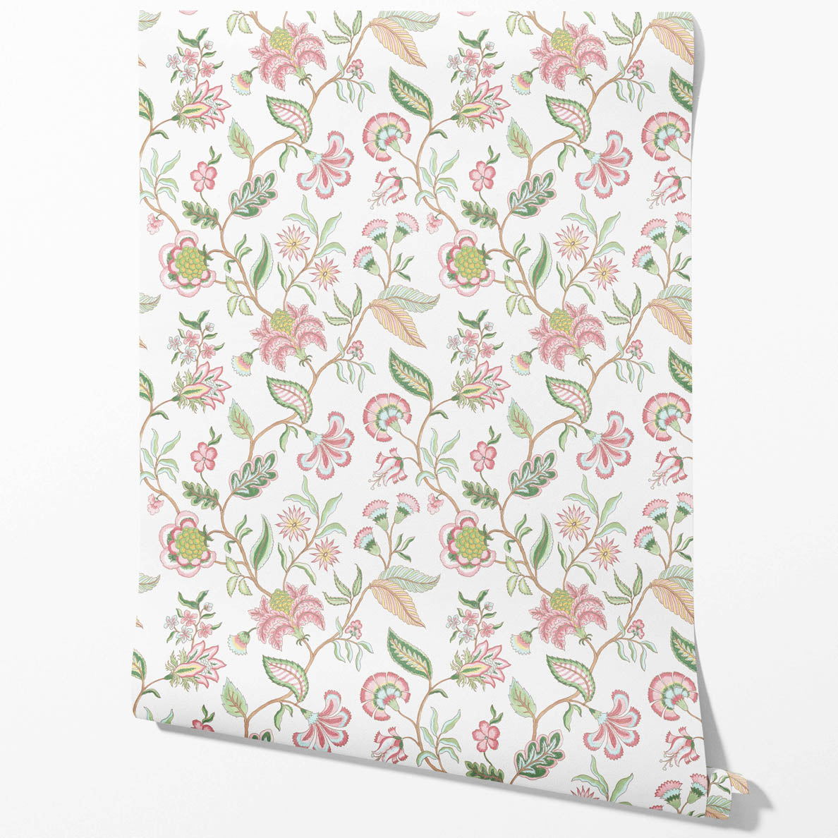 Botanical/ Floral Chinoiserie Traditional Wallpaper Sample (Pink/ Green/ Blue)