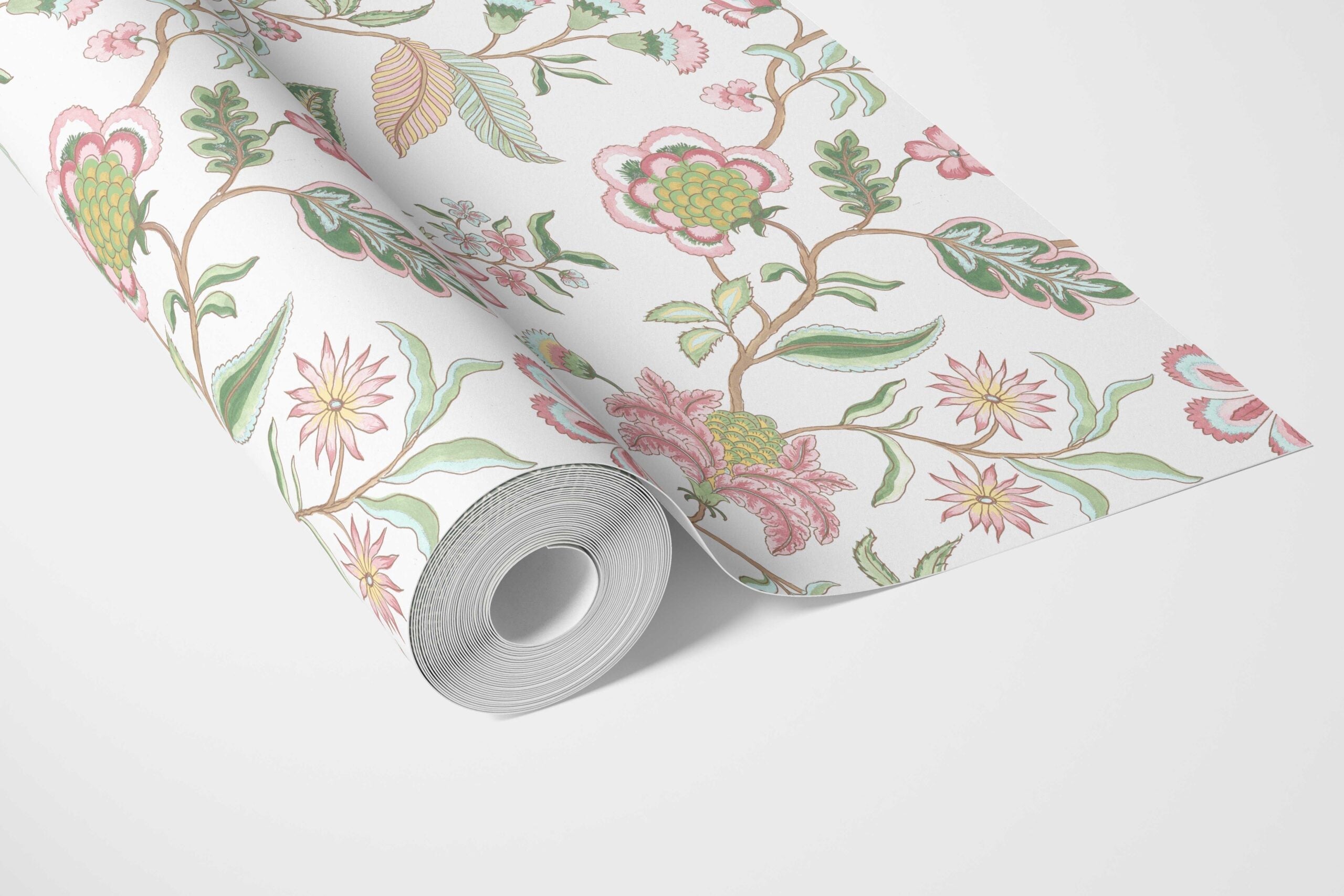 Botanical/ Floral Chinoiserie Bathroom Wallpaper Sample (Pink/ Green/ Blue)