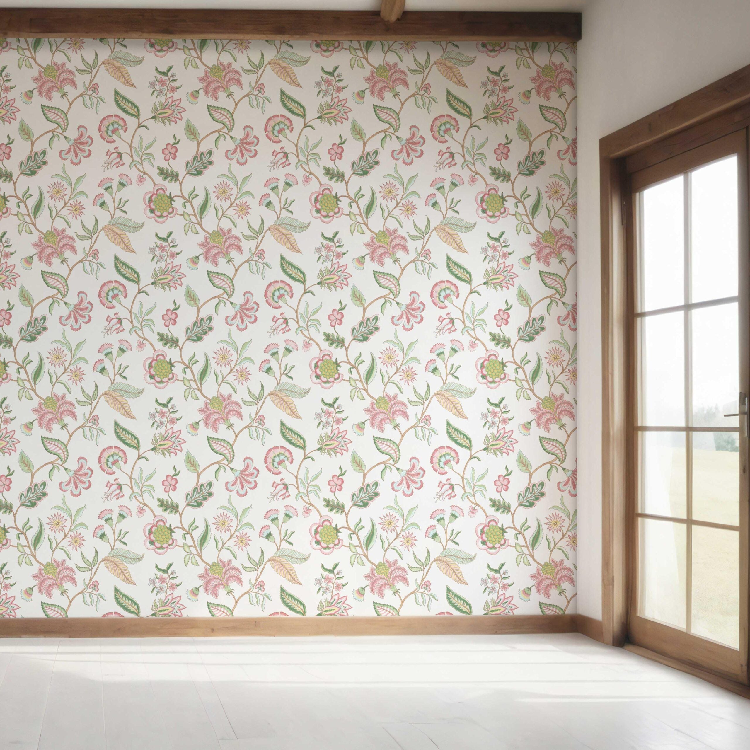 Botanical/ Floral Chinoiserie Bedroom Wallpaper (Pink/ Green/ Blue)