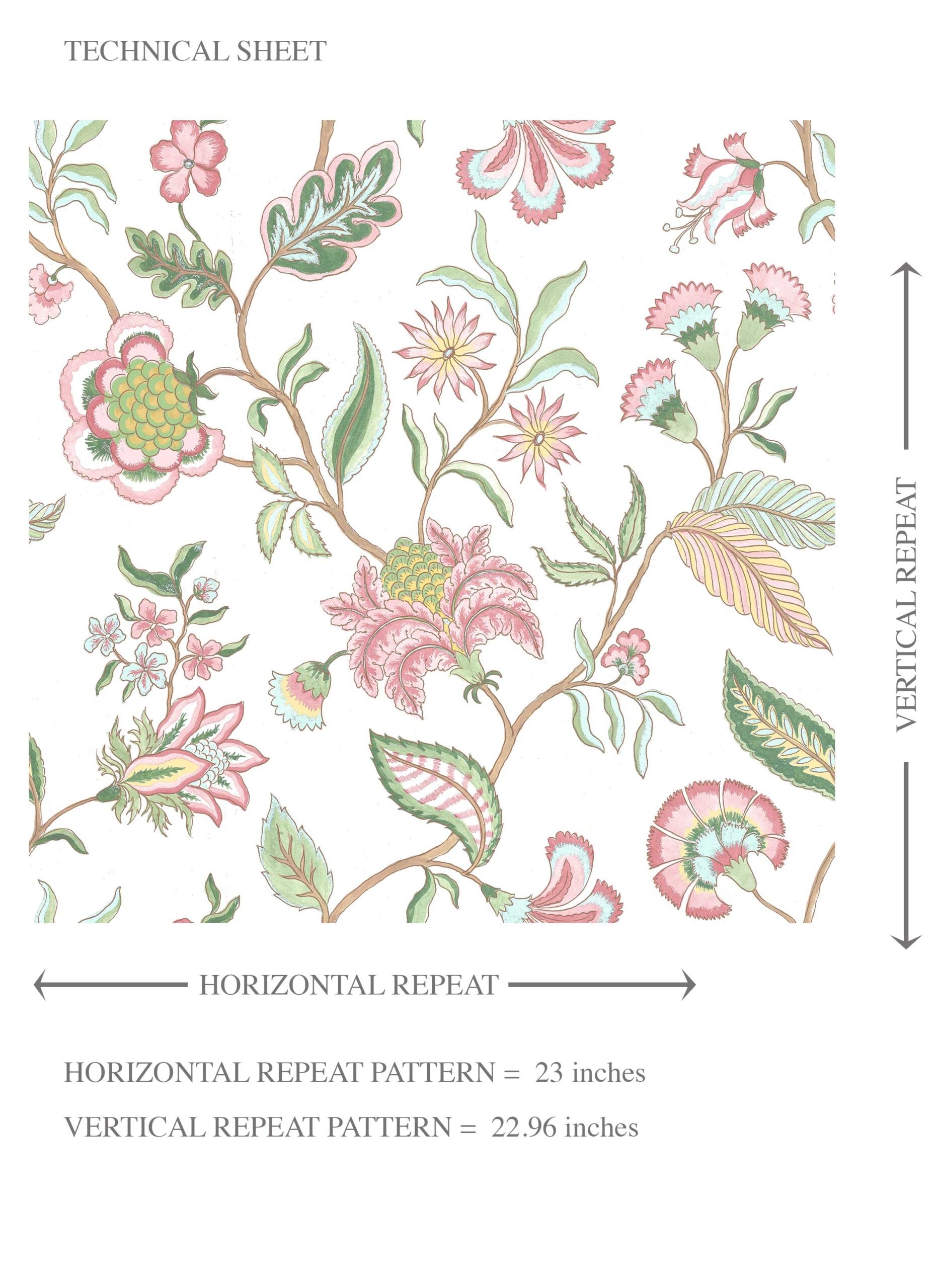Botanical/ Floral Chinoiserie Kids Room Wallpaper (Pink/ Green/ Blue)