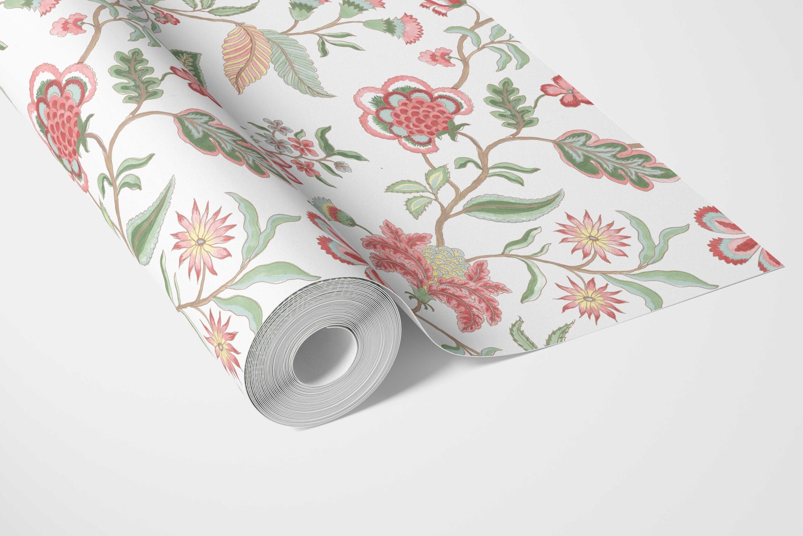 Botanical/ Floral Chinoiserie Bathroom Wallpaper Sample (Red/ Pink/ Green/ Blue)