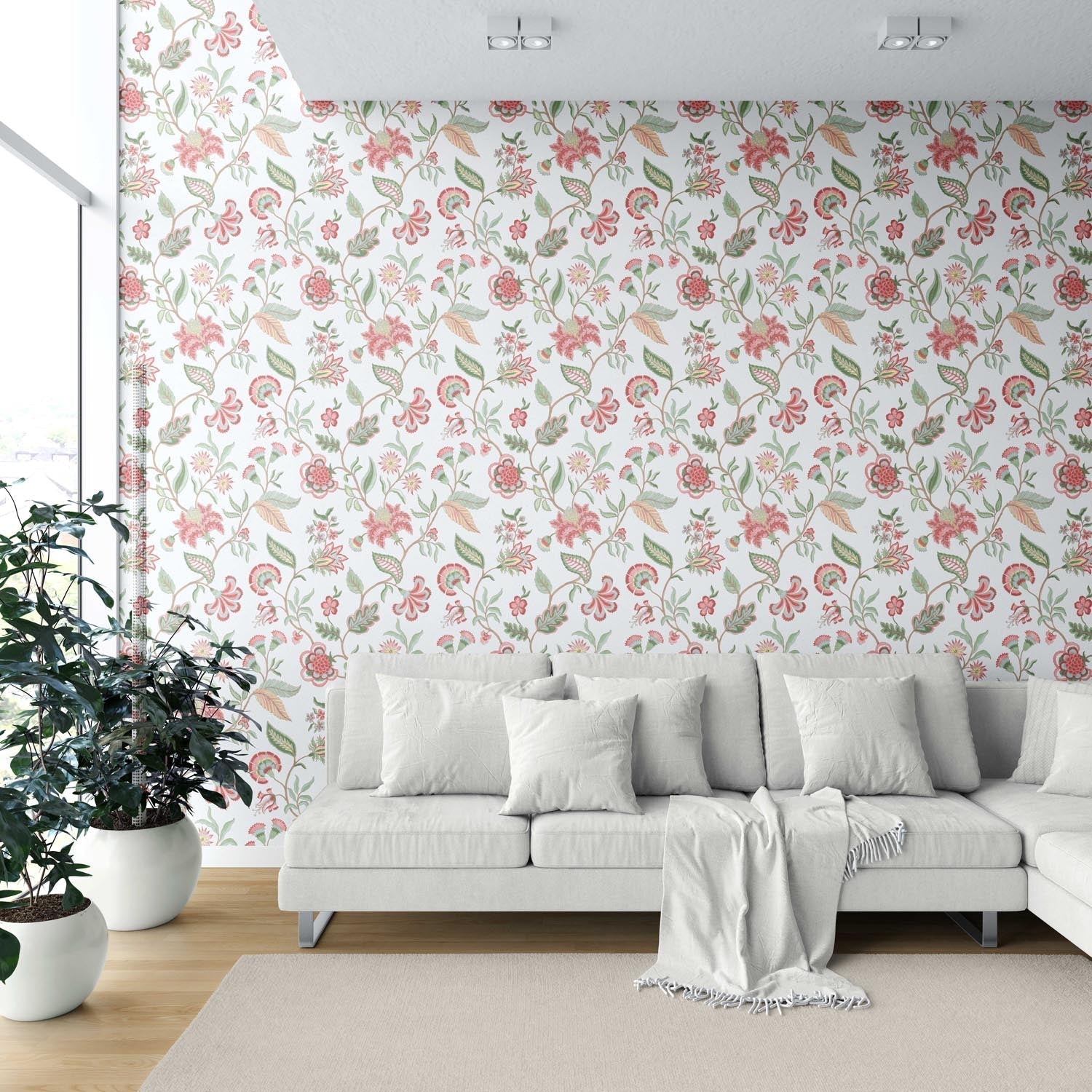 Botanical/ Floral Chinoiserie Shower Toilet Wallpaper Sample (Red/ Pink/ Green/ Blue)