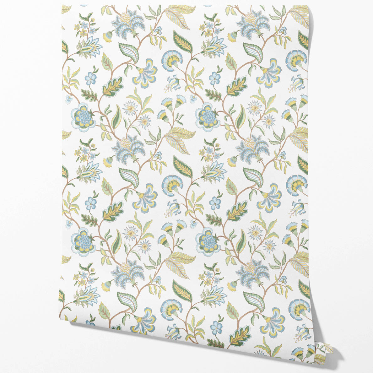 Botanical/ Floral Chinoiserie Traditional Wallpaper (Blue/ Green/ Yellow)