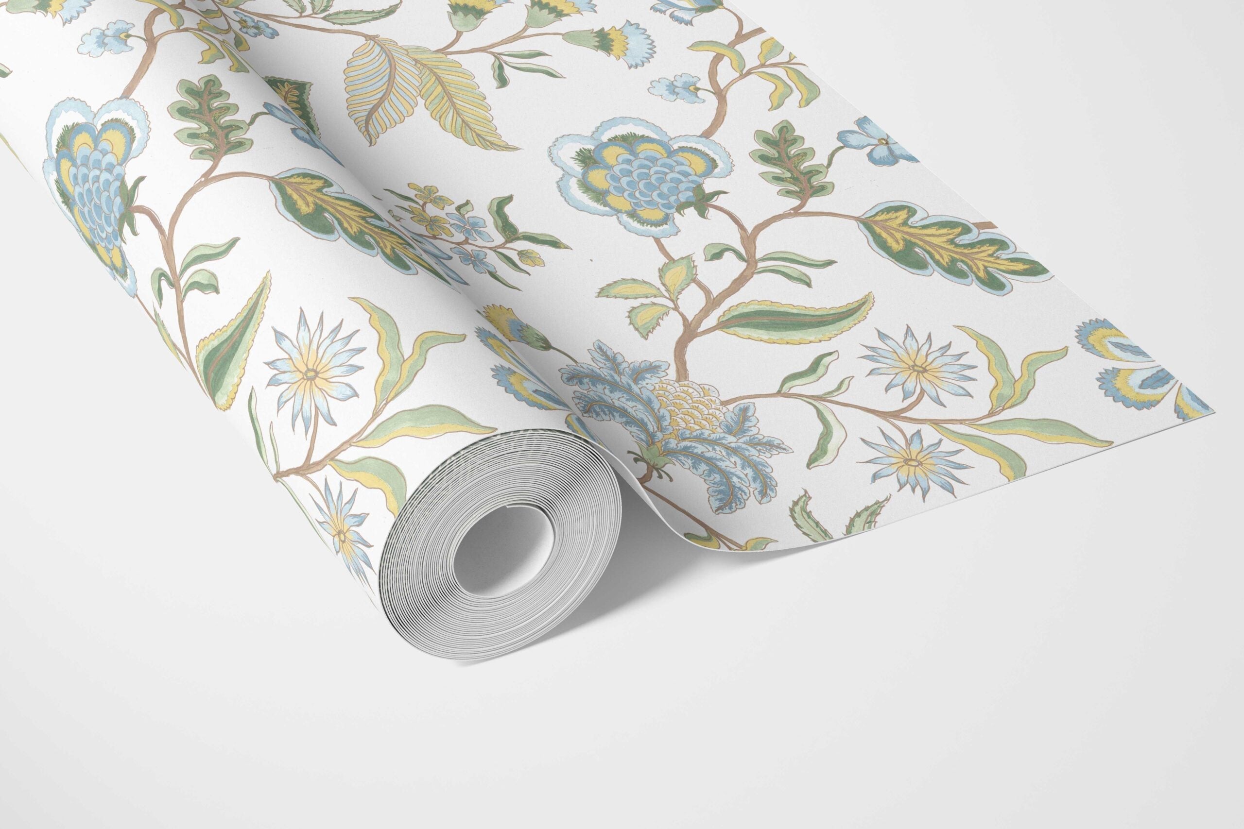Botanical/ Floral Chinoiserie Bathroom Wallpaper (Blue/ Green/ Yellow)