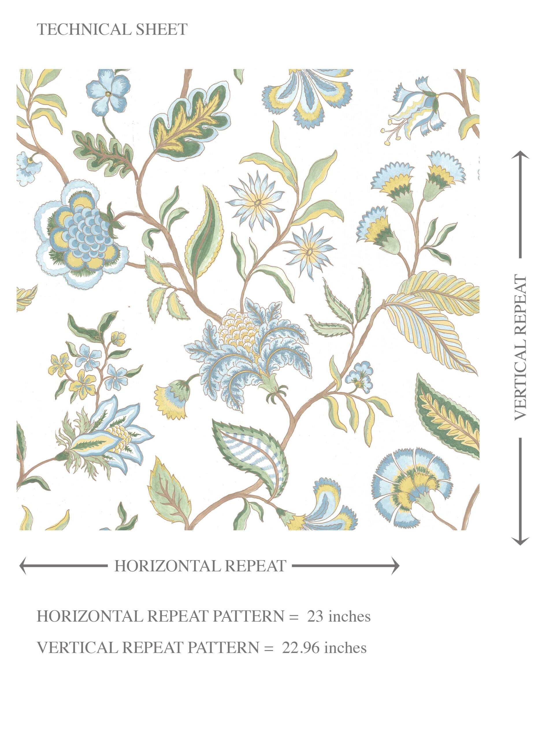Botanical/ Floral Chinoiserie Kids Room Wallpaper (Blue/ Green/ Yellow)