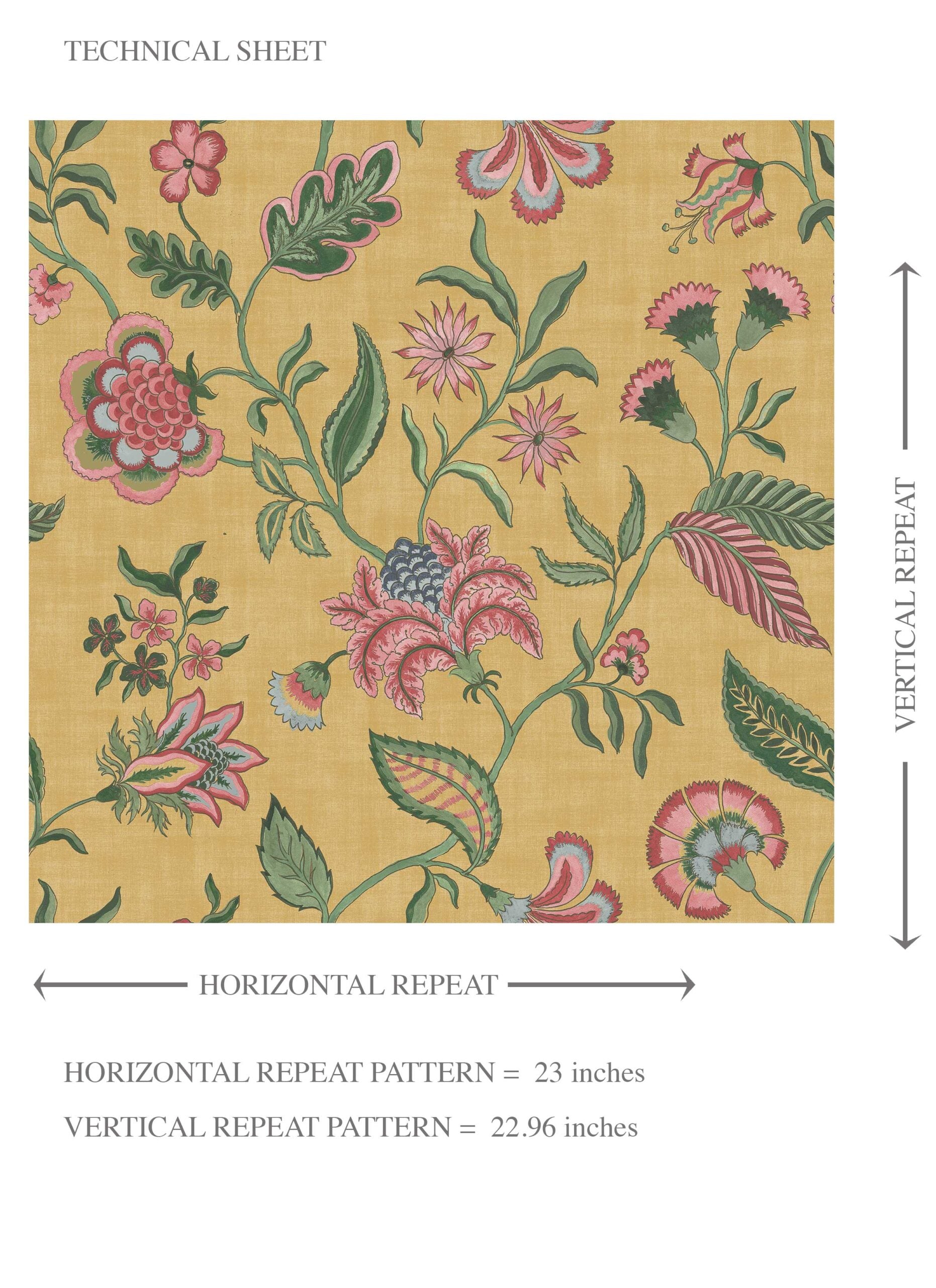 Botanical/ Floral Chinoiserie Kids Room Wallpaper (Mustard Yellow/ Pink/ Green/ Blue)