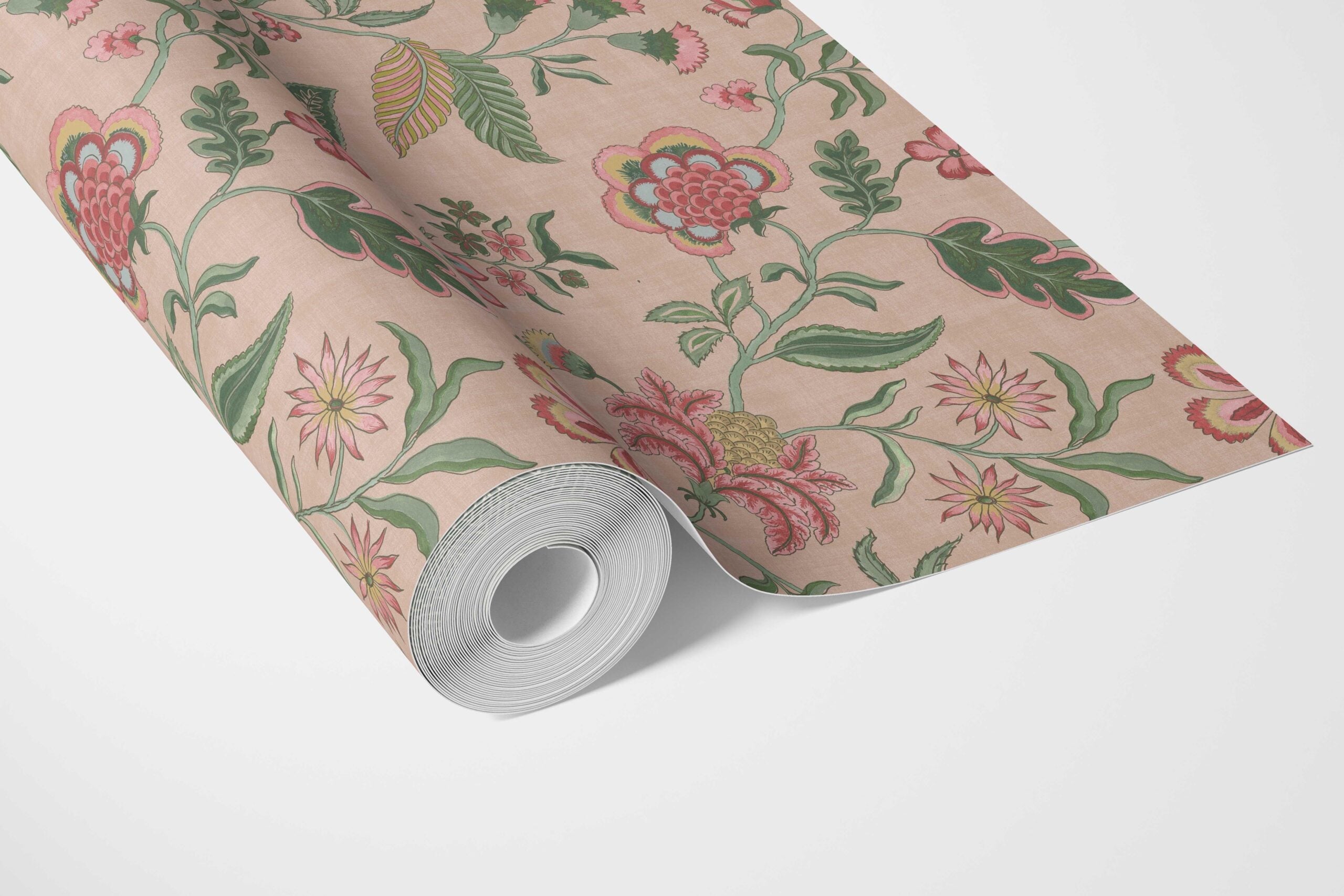 Botanical/ Floral Chinoiserie Bathroom Wallpaper Sample (Blush Pink/ Green/ Red/ Blue)