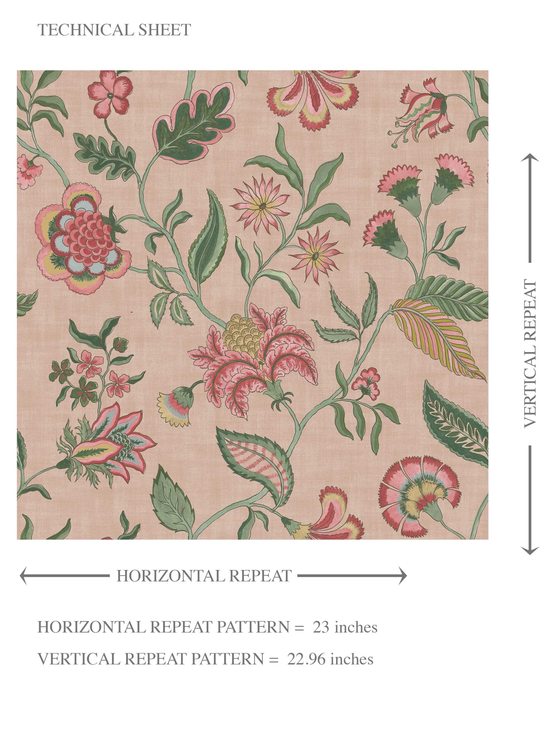 Botanical/ Floral Chinoiserie Kids Room Wallpaper Sample (Blush Pink/ Green/ Red/ Blue)