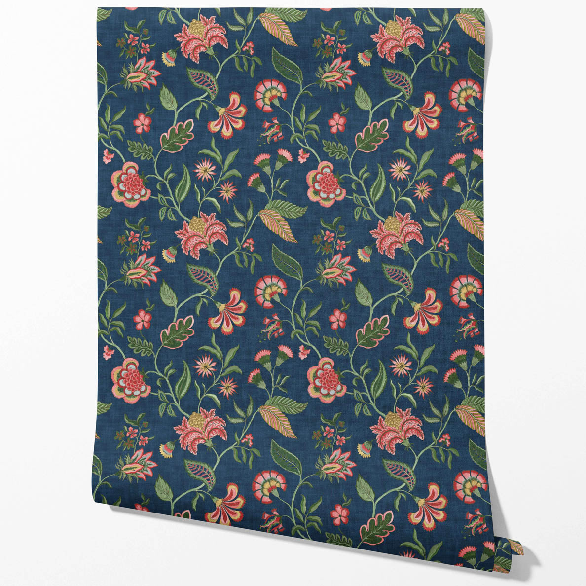 Botanical/ Floral Chinoiserie Traditional Wallpaper Sample (Navy Blue/ Pink/ Green/ Red)
