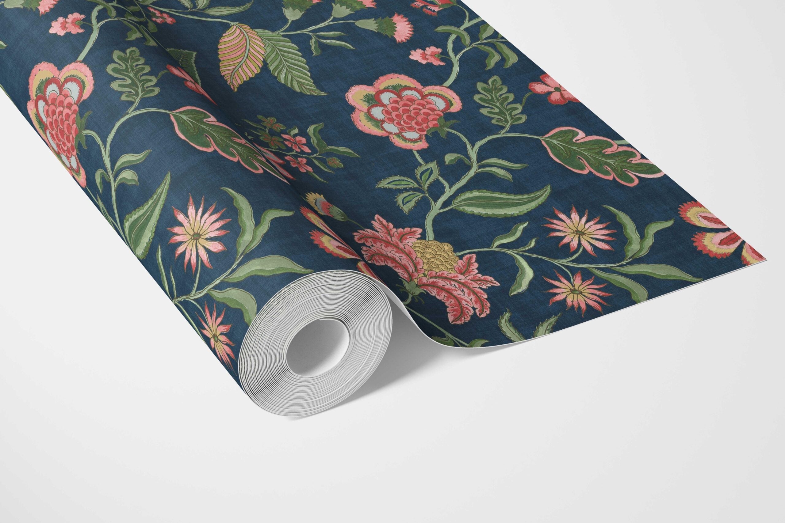 Botanical/ Floral Chinoiserie Bathroom Wallpaper (Navy Blue/ Pink/ Green/ Red)