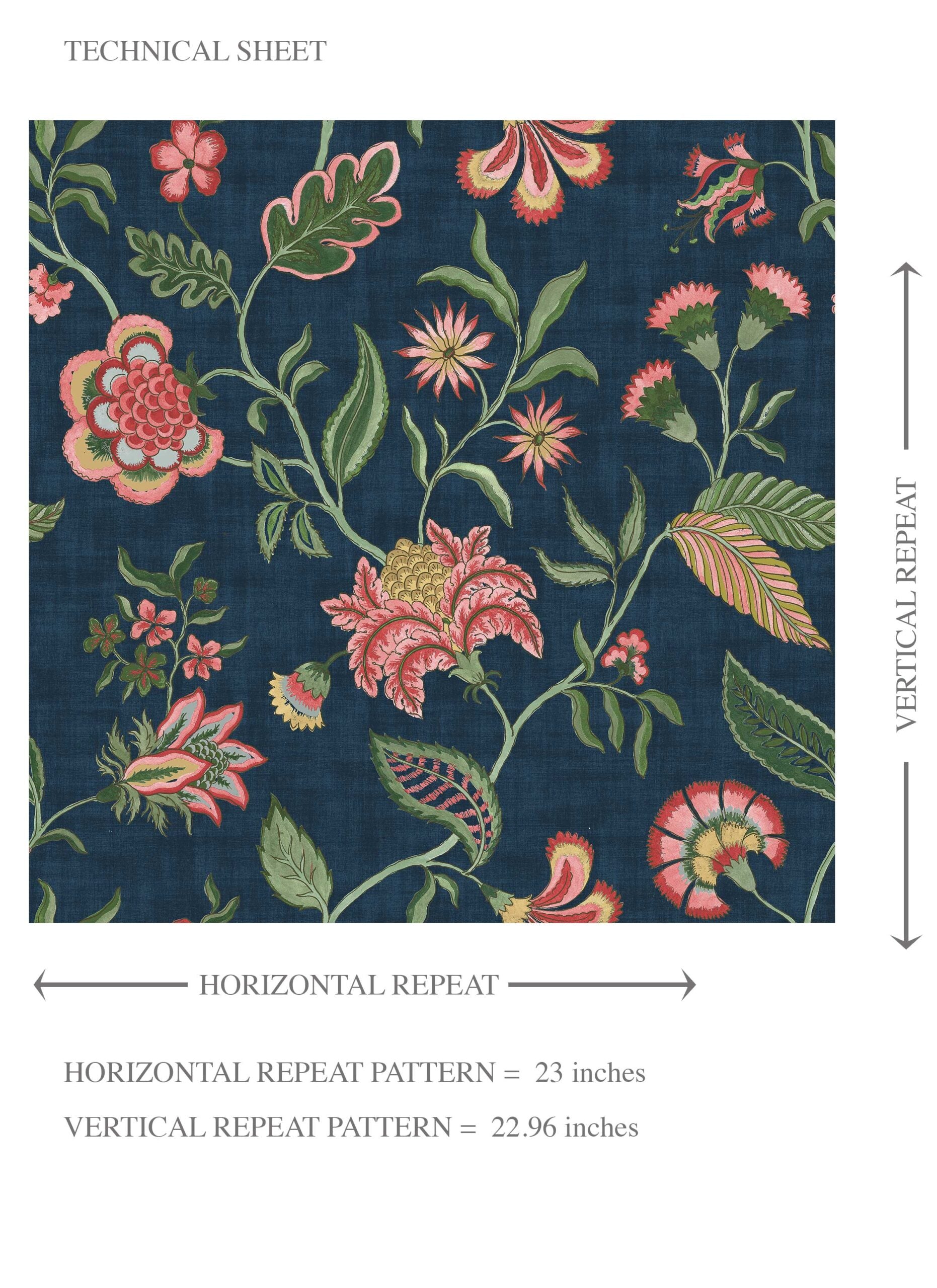 Botanical/ Floral Chinoiserie Kids Room Wallpaper (Navy Blue/ Pink/ Green/ Red)