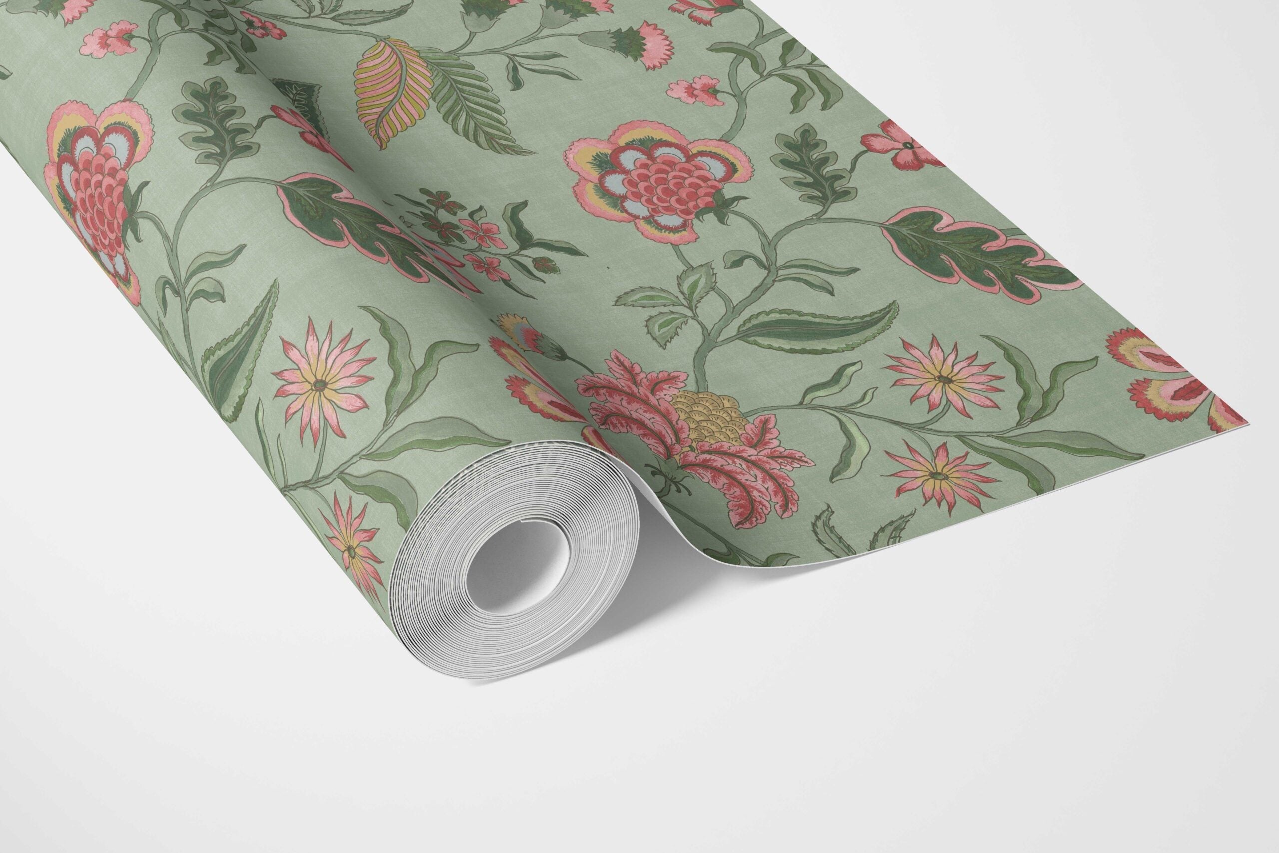 Botanical/ Floral Chinoiserie Bathroom Wallpaper (Sage Green/ Pink/ Red/ Blue)