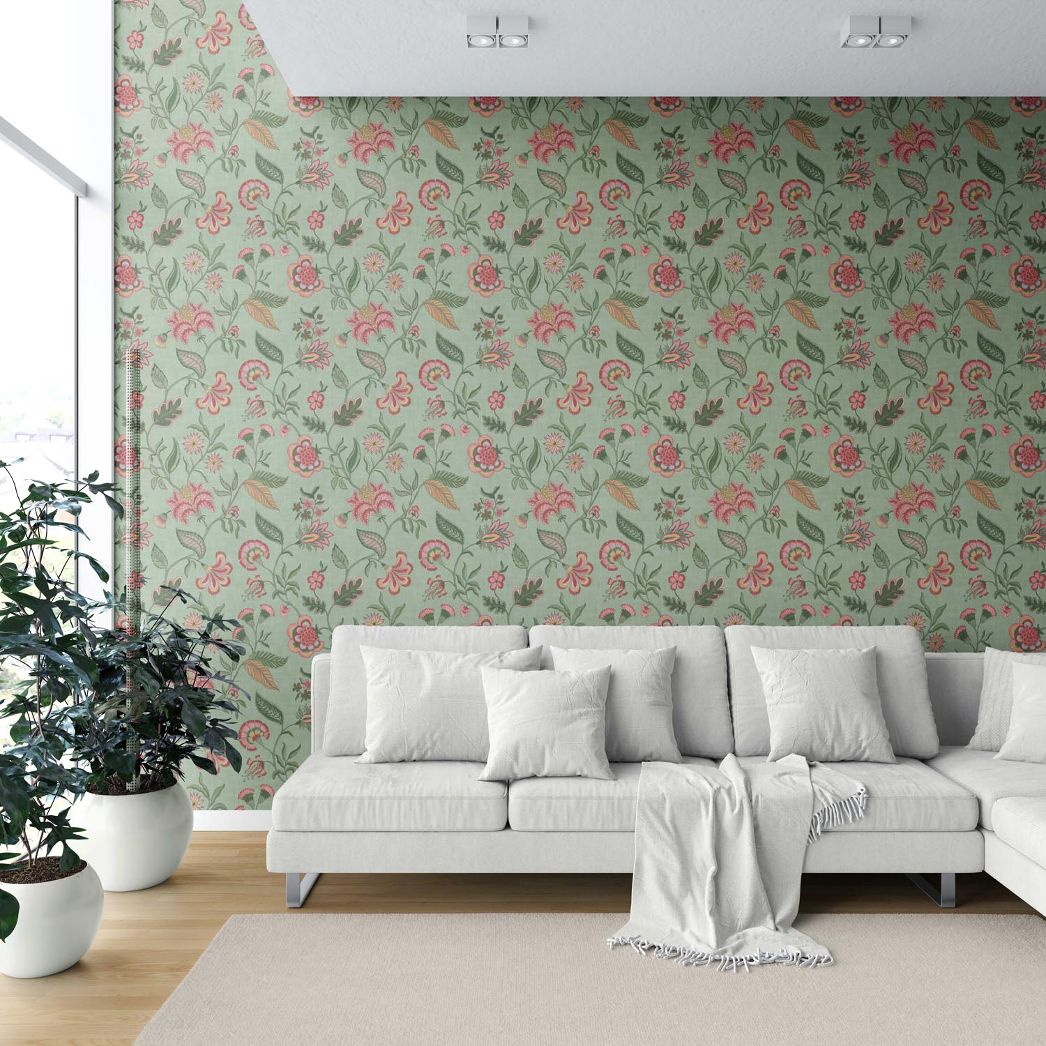 Botanical/ Floral Chinoiserie Shower Toilet Wallpaper (Sage Green/ Pink/ Red/ Blue)