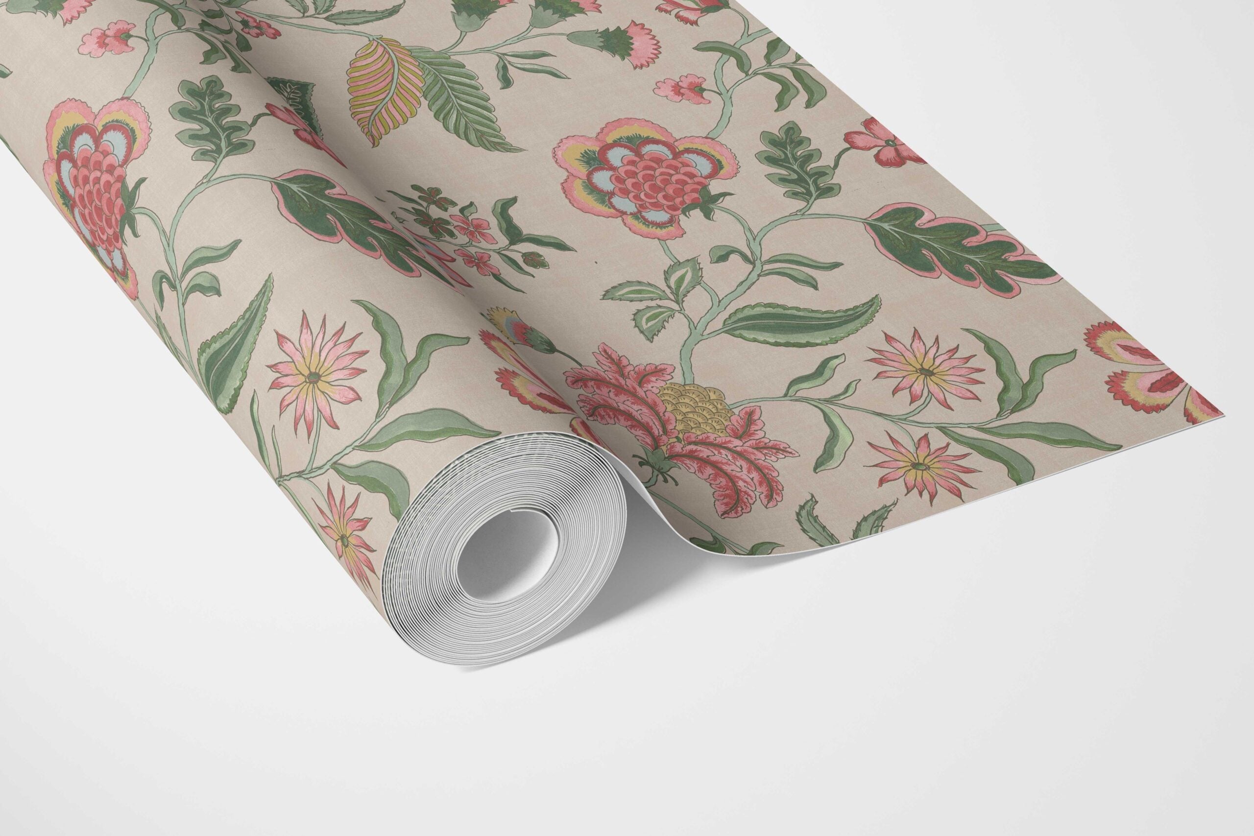 Botanical/ Floral Chinoiserie Bathroom Wallpaper Sample (Soft Pink/ Green/ Red/ Blue)