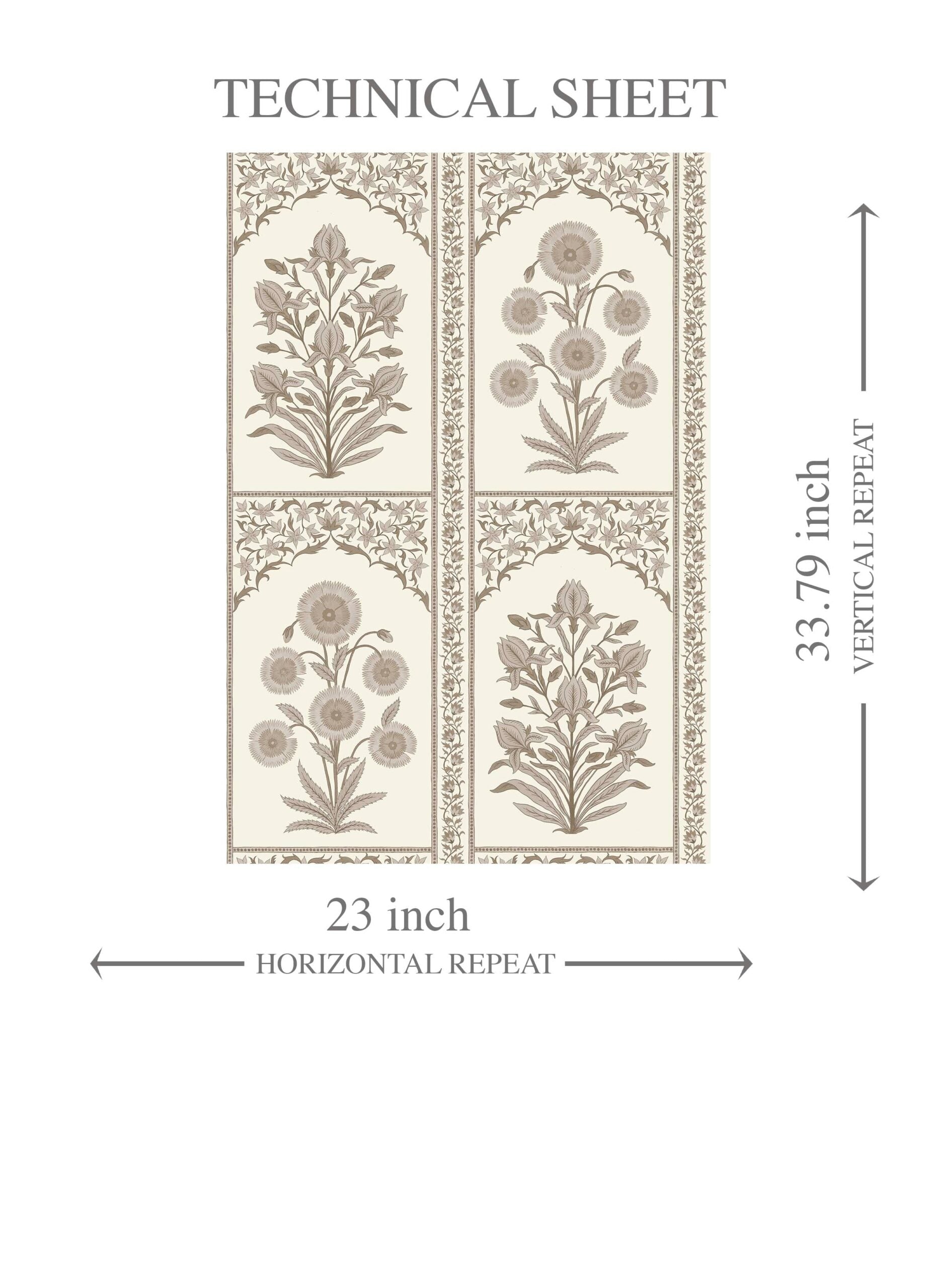 Neutral Vintage Ethnic Floral Block Print Kids Room Wallpaper (Beige/ Taupe/ Cream)