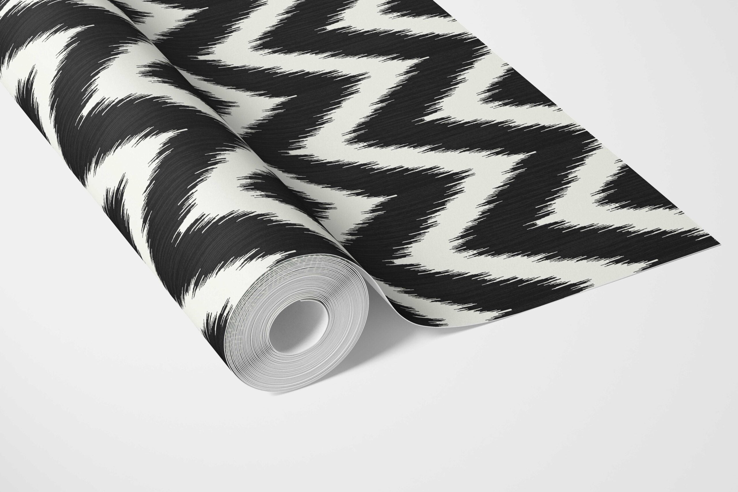 Neutral Chevron/ Zigzag Geometric Bathroom Wallpaper Sample (Black/ White)