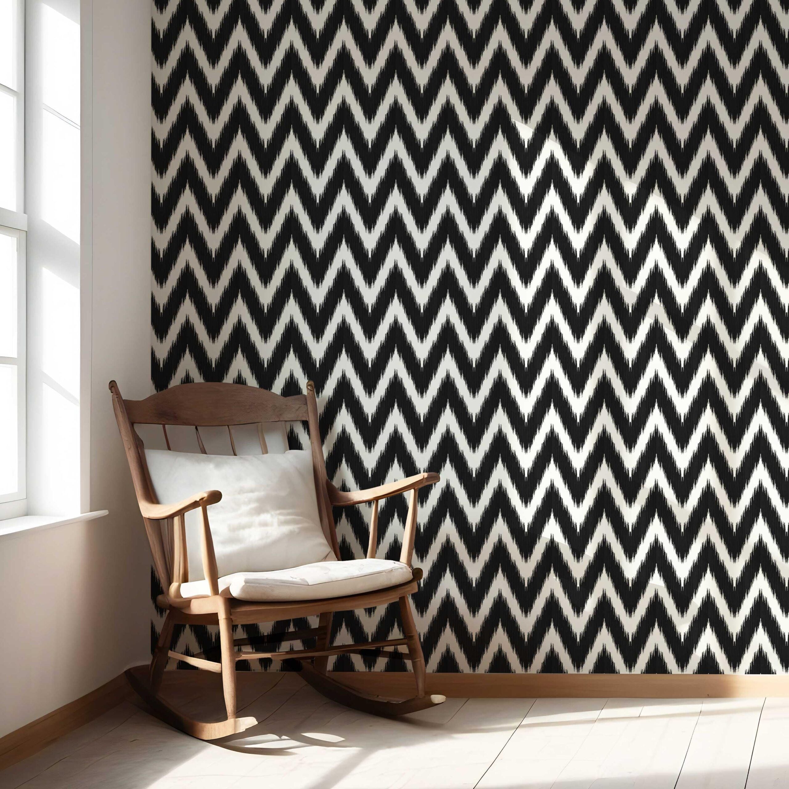 Neutral Chevron/ Zigzag Geometric Nursery Wallpaper (Black/ White)