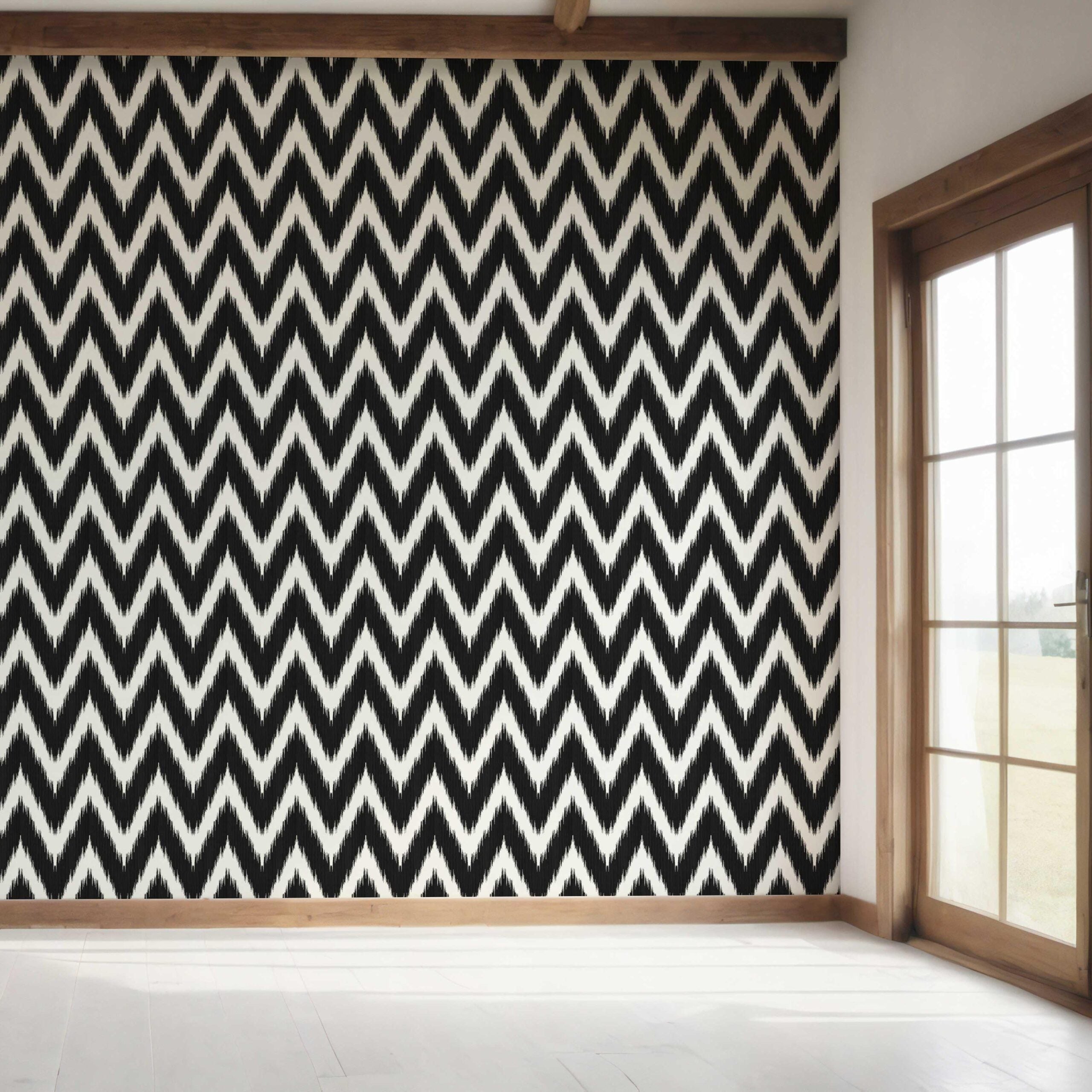 Neutral Chevron/ Zigzag Geometric Bedroom Wallpaper Sample (Black/ White)