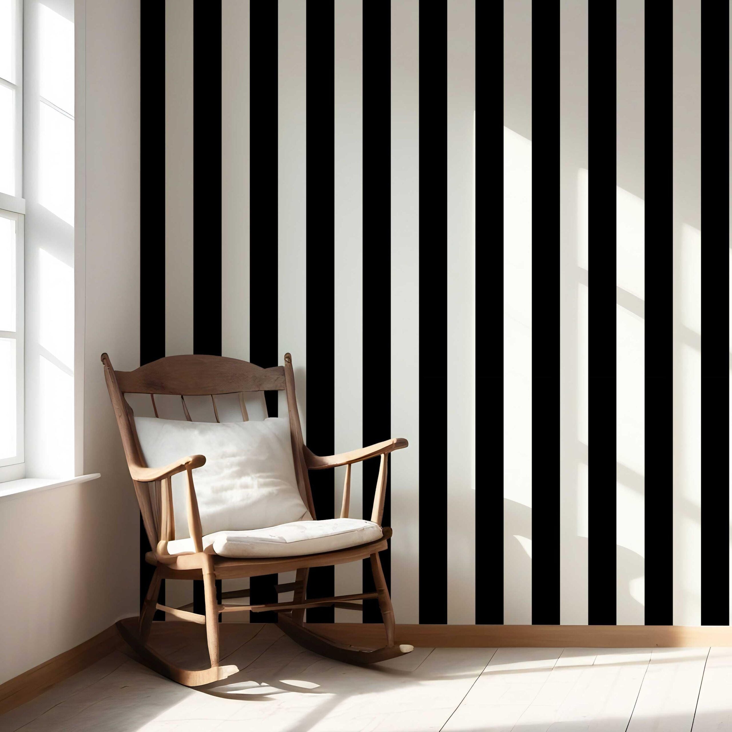 Neutral Scandi/ Geometric Striped Nursery Wallpaper Sample (Black/ White)