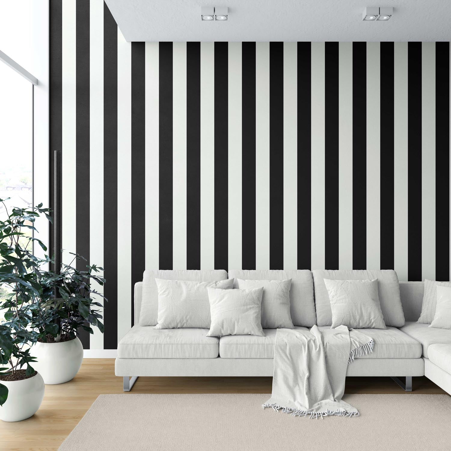 Neutral Scandi/ Geometric Striped Shower Toilet Wallpaper (Black/ White)