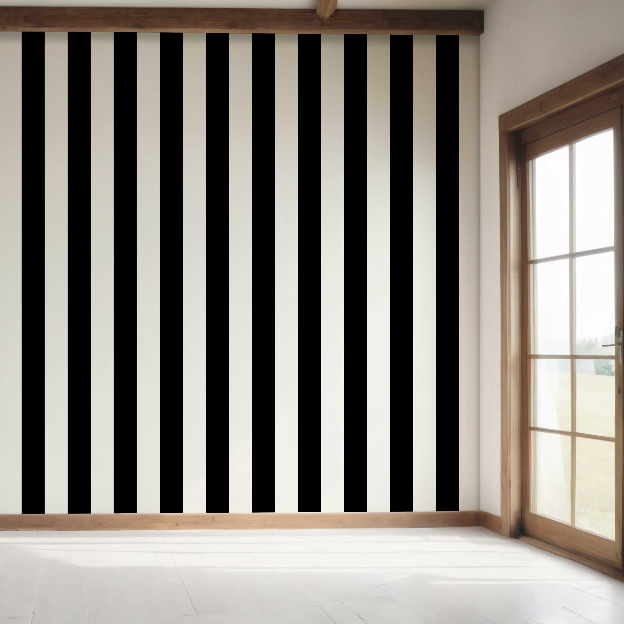 Neutral Scandi/ Geometric Striped Bedroom Wallpaper Sample (Black/ White)