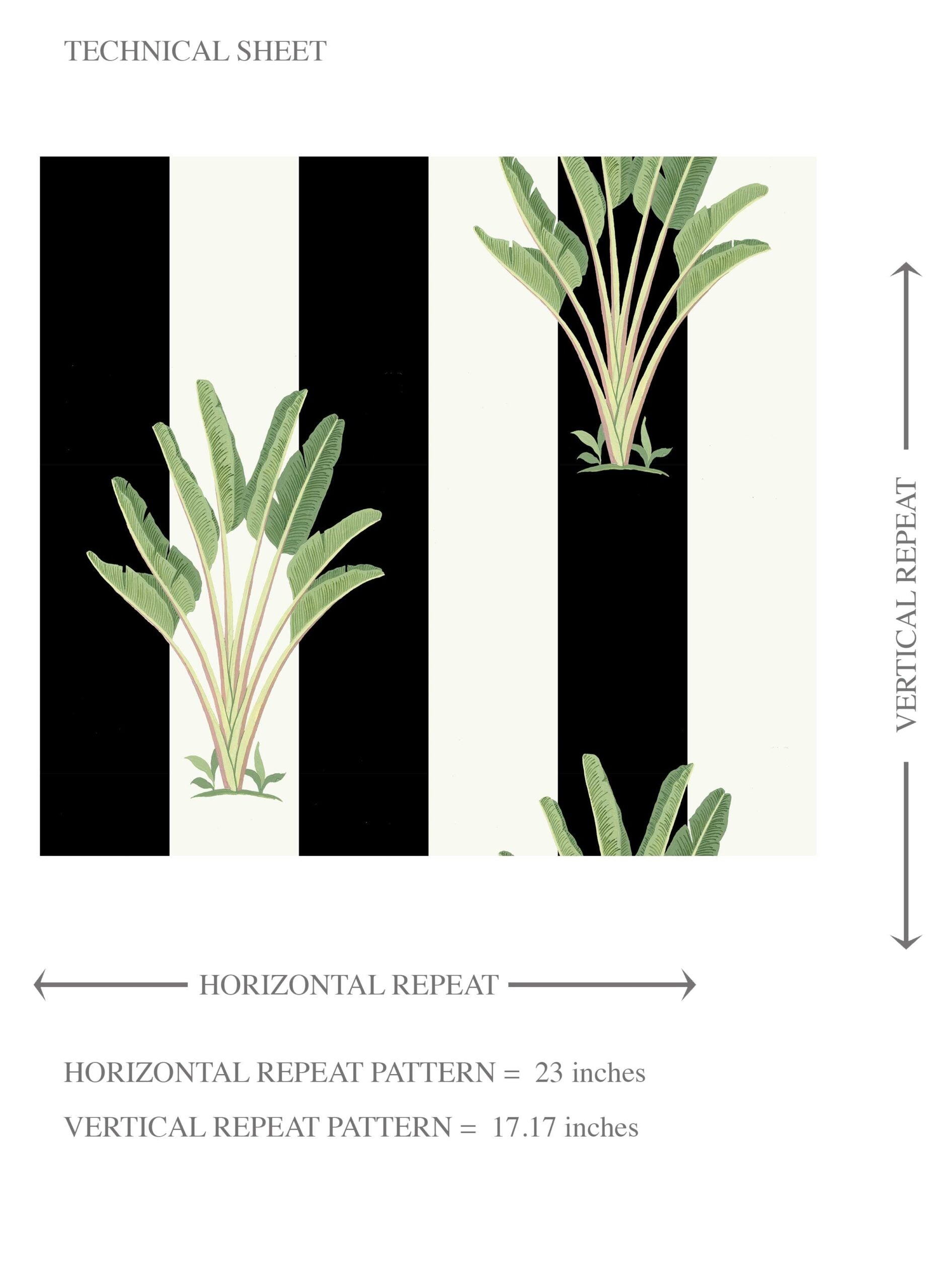 Geometric Floral Striped Kids Room Wallpaper Sample (Black/ White/ Green)