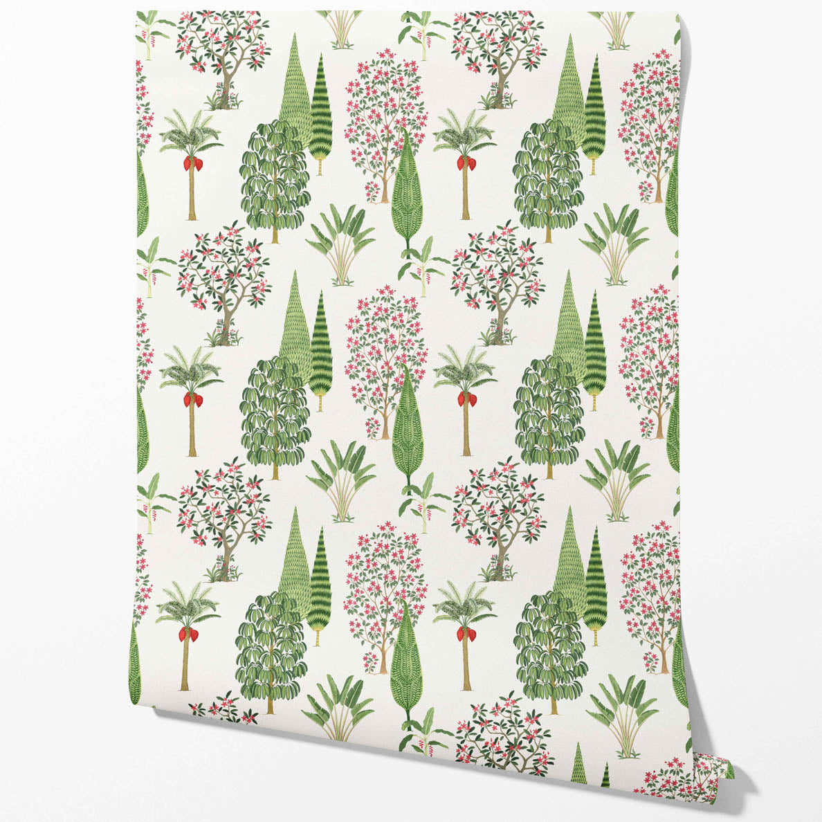 Bohemian Botanical Floral Block Print Kitchen Wallpaper Sample (Green/ Pink/ Red/ White)