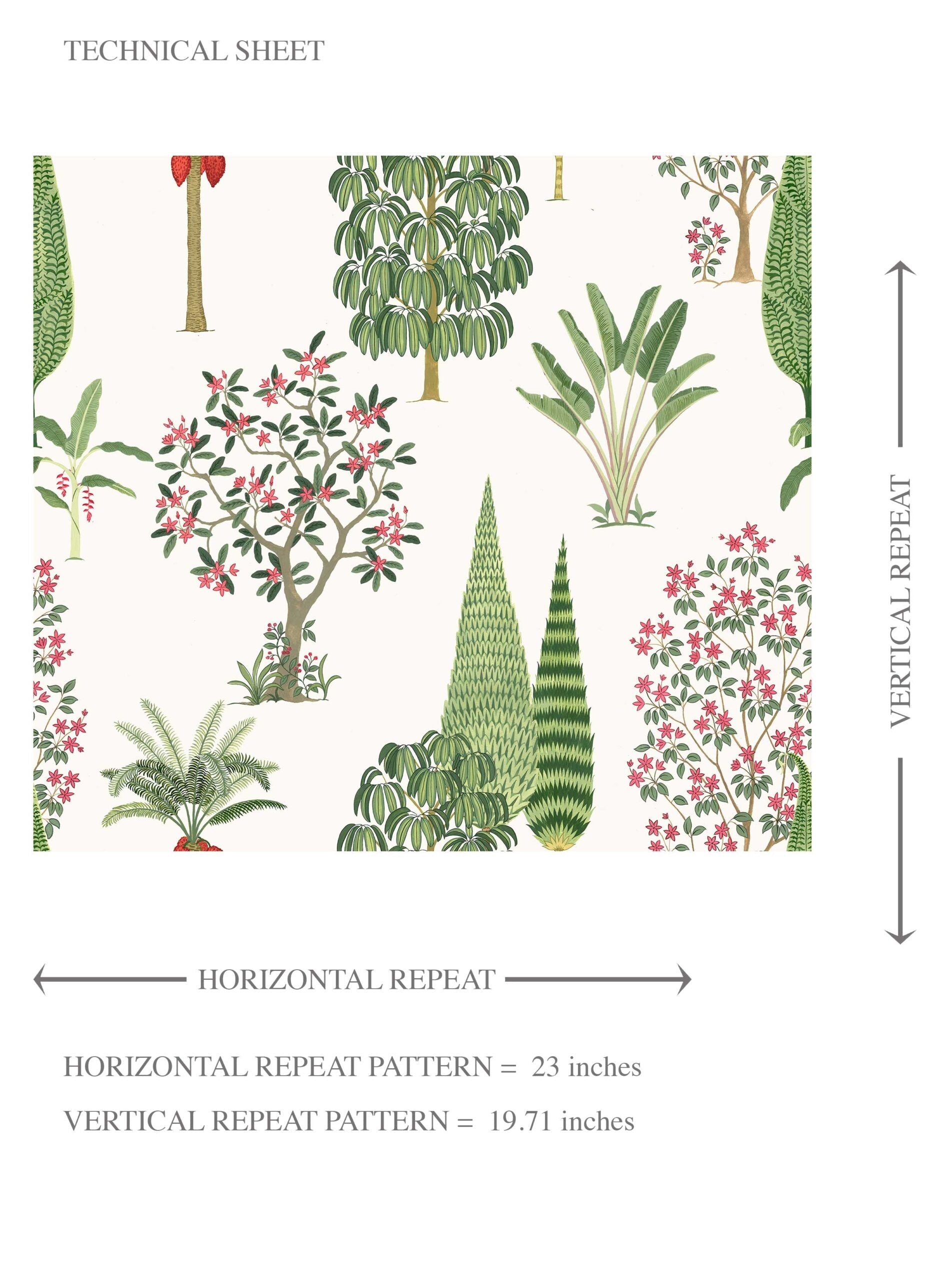 Bohemian Botanical Floral Block Print Kids Room Wallpaper Sample (Green/ Pink/ Red/ White)
