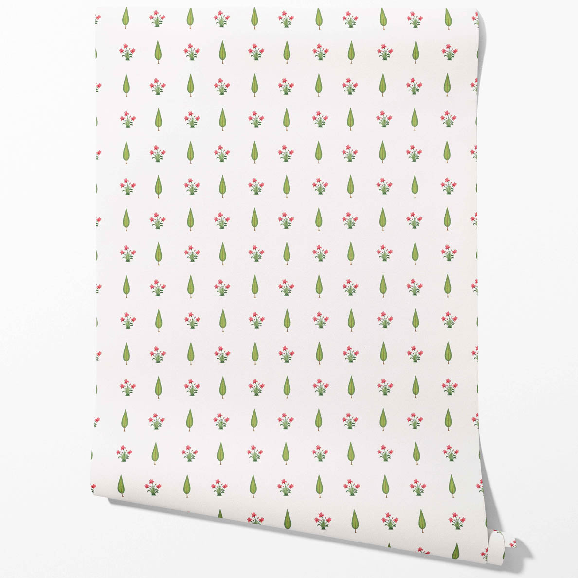 Botanical Floral Block Print Traditional Wallpaper Sample (Pink/ Green)