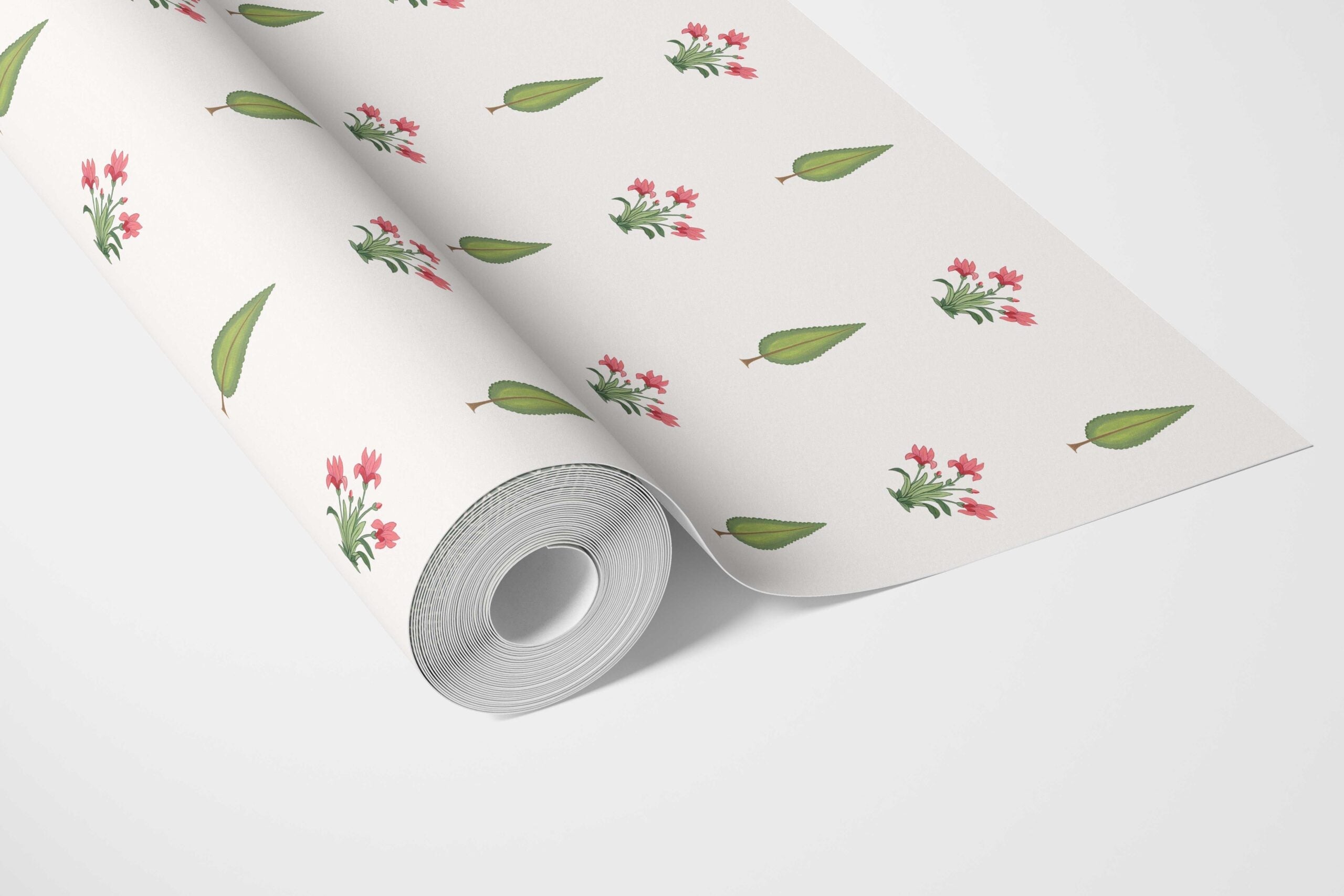 Botanical Floral Block Print Bathroom Wallpaper Sample (Pink/ Green)