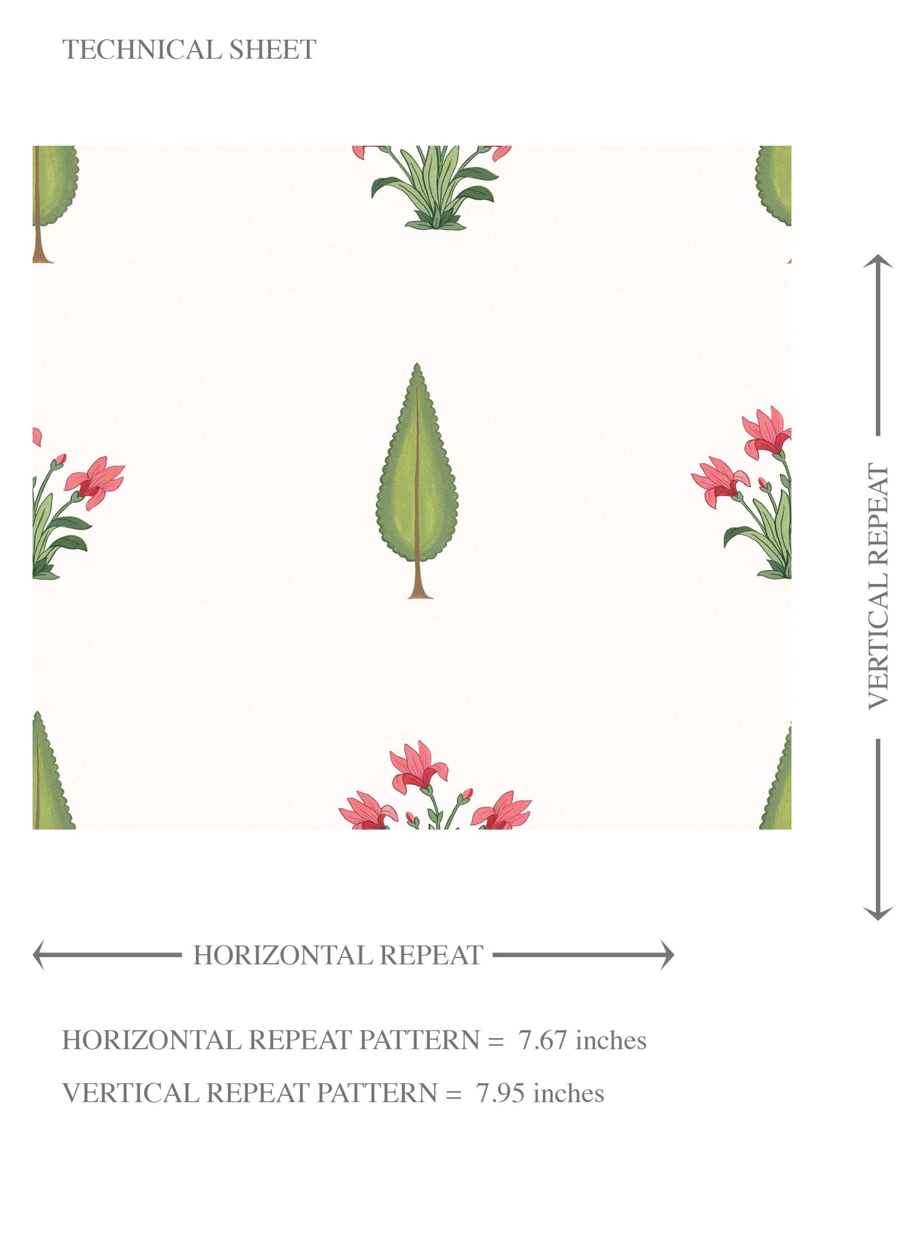 Botanical Floral Block Print Kids Room Wallpaper Sample (Pink/ Green)