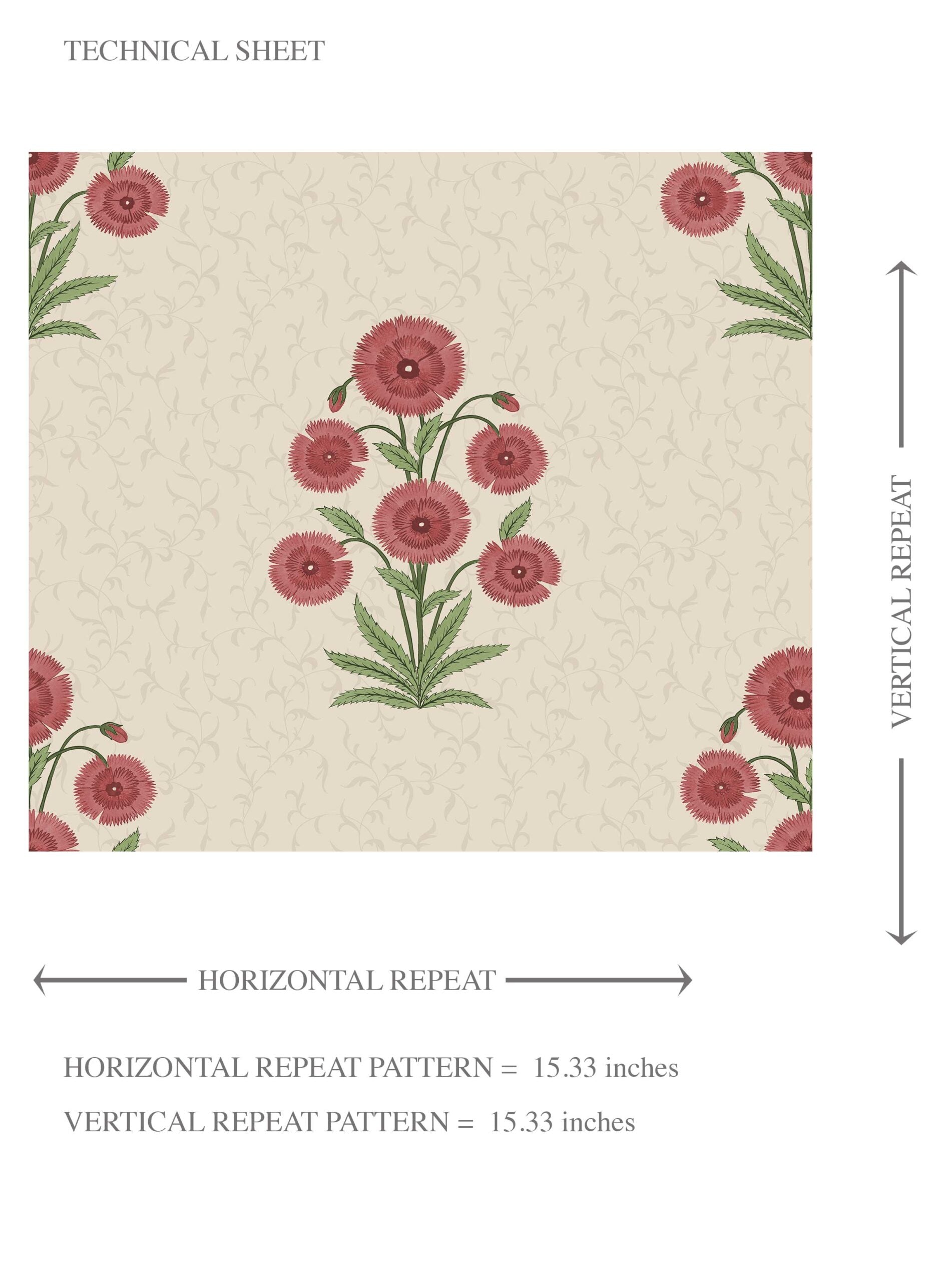 Botanical Floral Block Print Kids Room Wallpaper Sample (Red/ Beige/ Green)