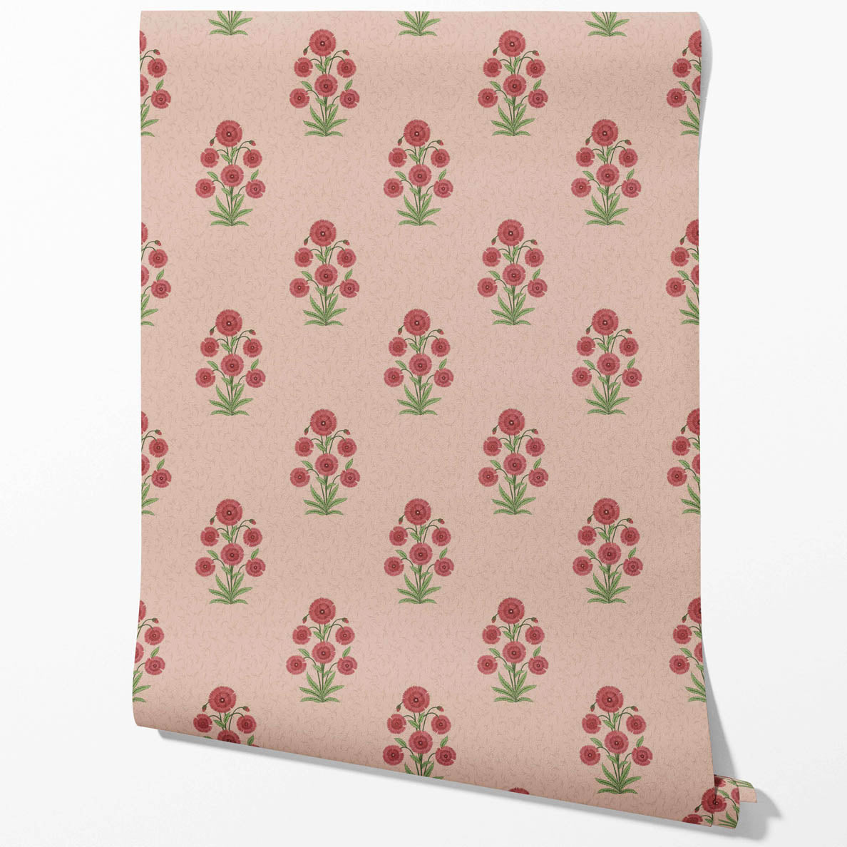 Botanical Floral Block Print Kitchen Wallpaper Sample (Pink/ Red/ Green)