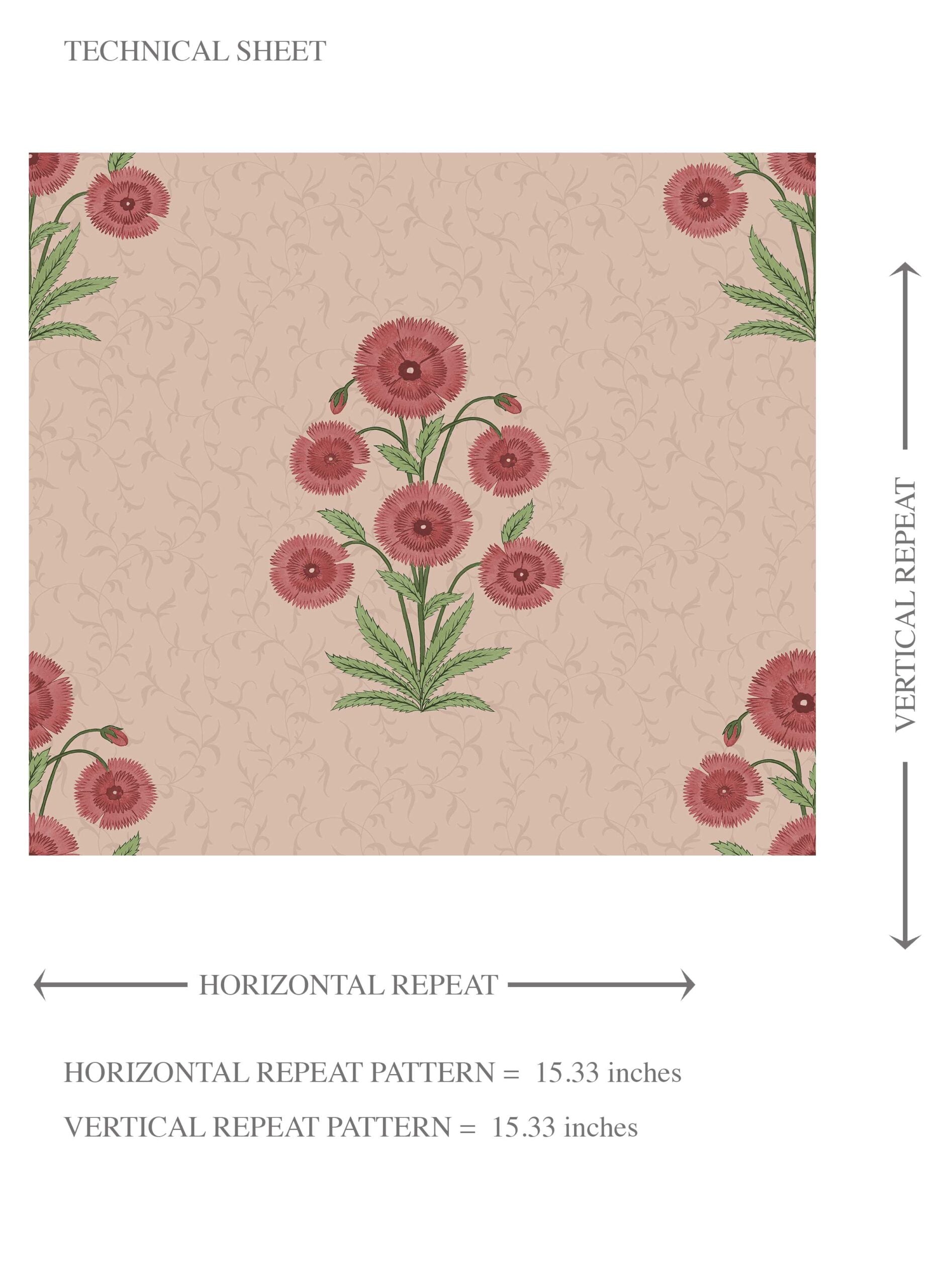 Botanical Floral Block Print Kids Room Wallpaper Sample (Pink/ Red/ Green)