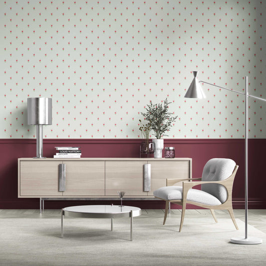 Vintage-Inspired Floral Block Print Traditional Wallpaper (Mint Green/ Pink)