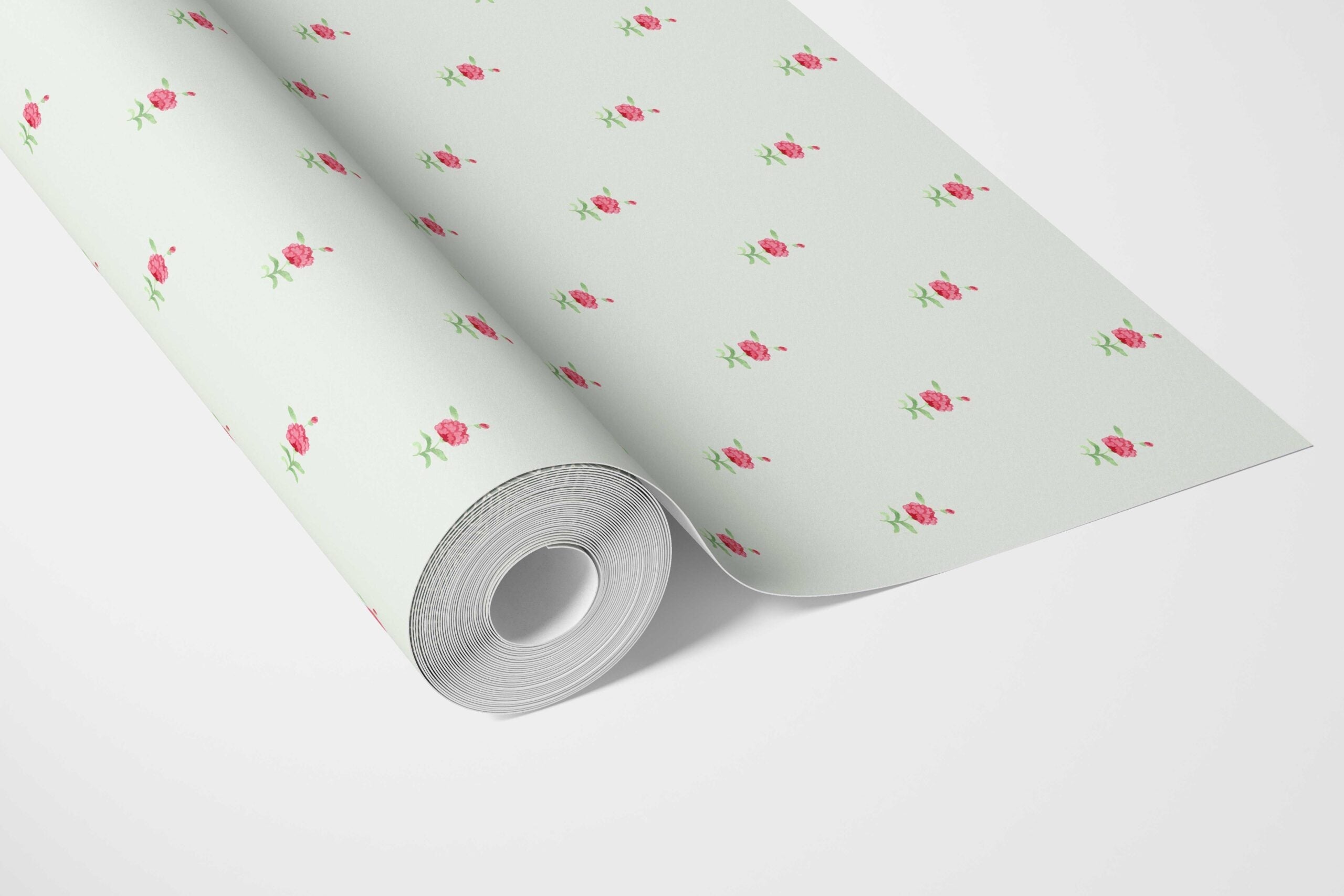 Vintage-Inspired Floral Block Print Kitchen Wallpaper Sample (Mint Green/ Pink)