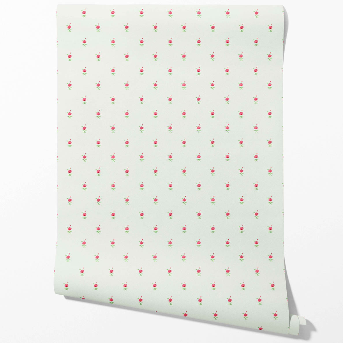 Vintage-Inspired Floral Block Print Bathroom Wallpaper Sample (Mint Green/ Pink)